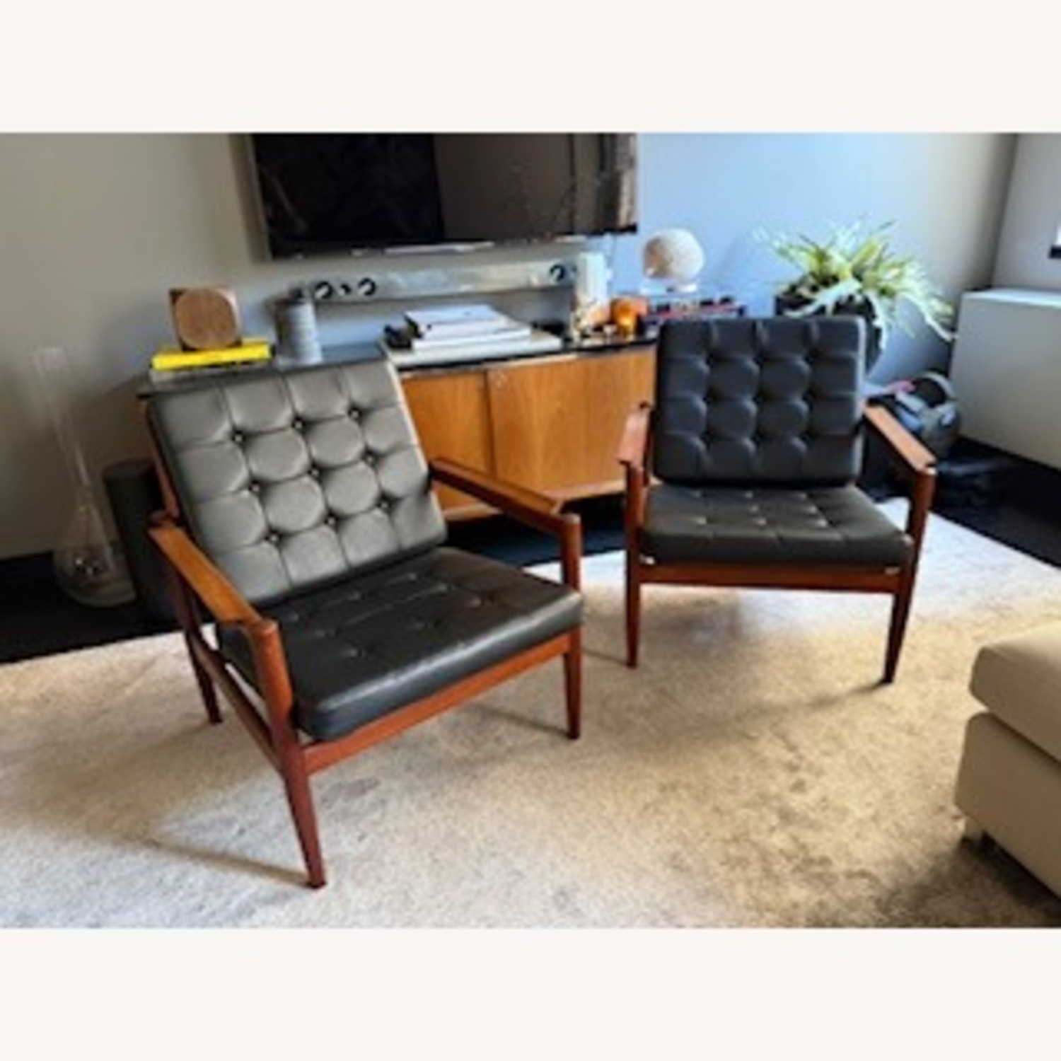 Italian Rosewood Black Vinyl Armchairs - image-0