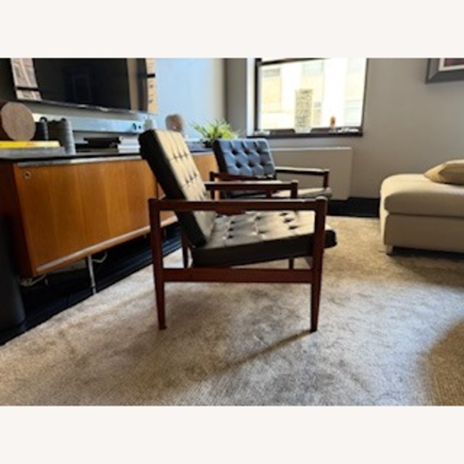 Italian Rosewood Black Vinyl Armchairs - image-2