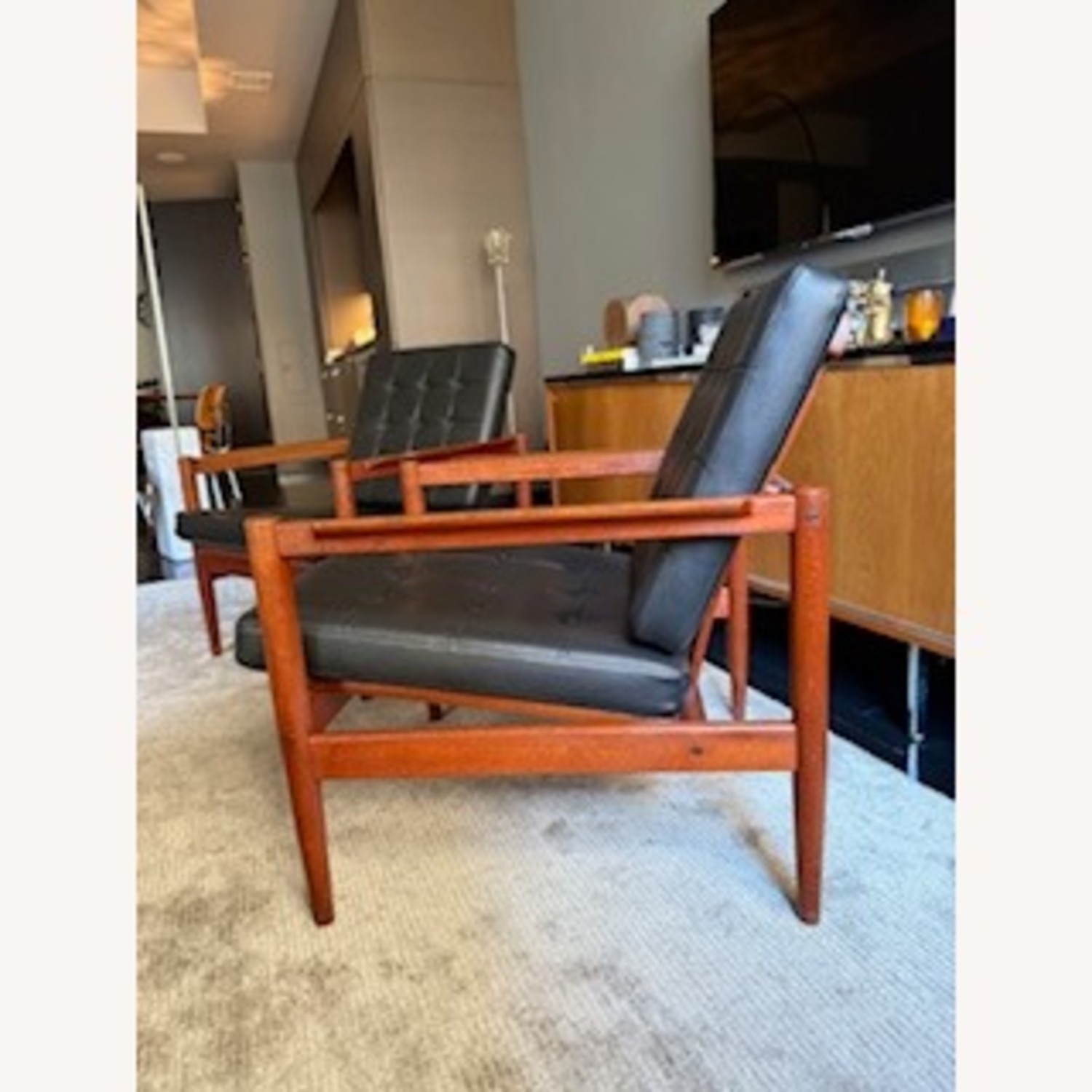 Italian Rosewood Black Vinyl Armchairs - image-4