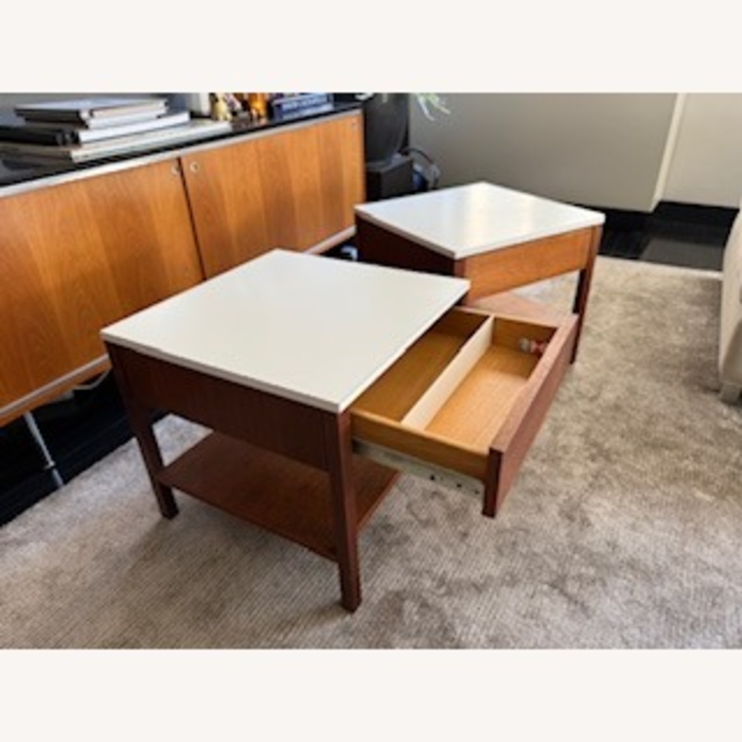 Knoll Walnut With White Laminate Top Nightstands - image-5