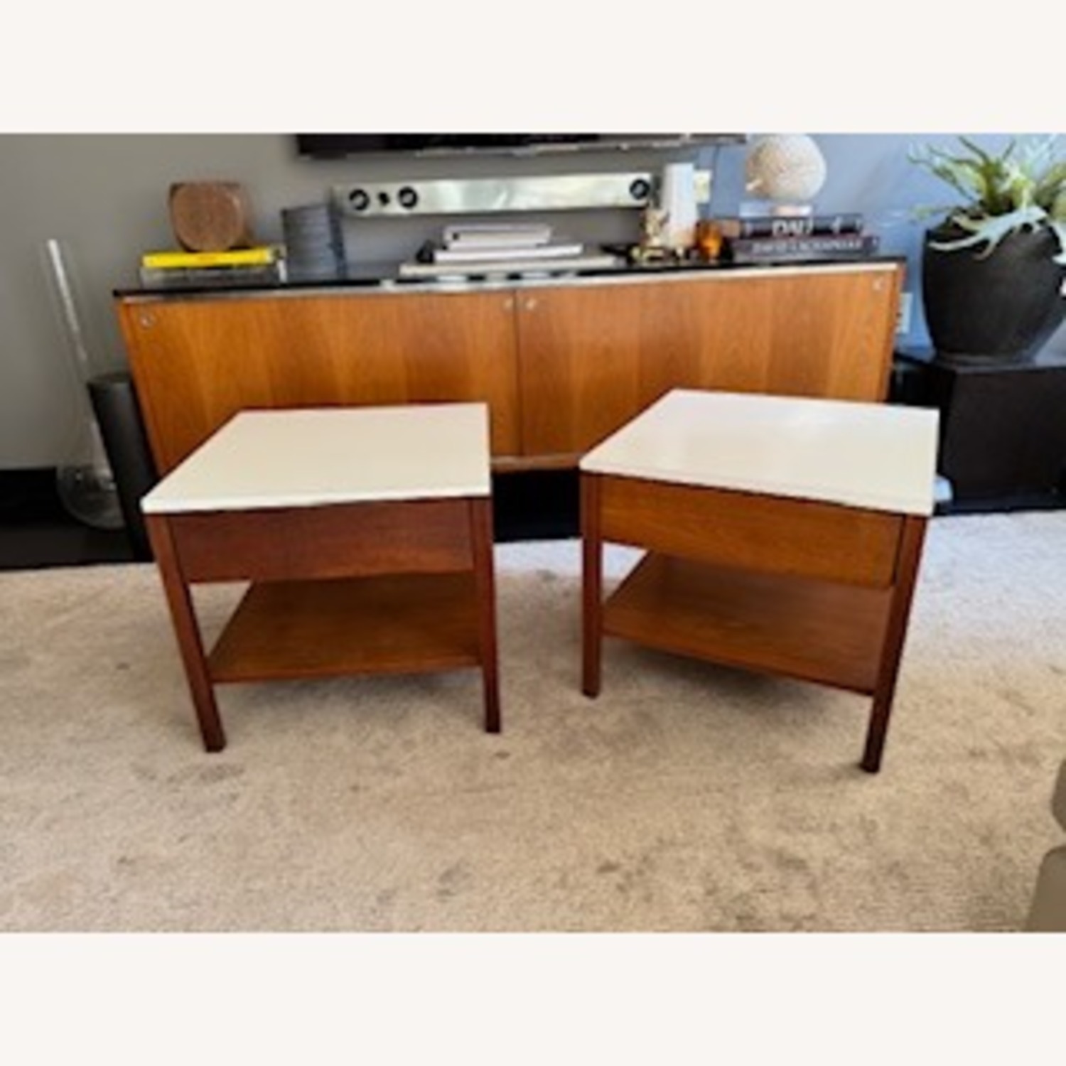Knoll Walnut With White Laminate Top Nightstands - image-1