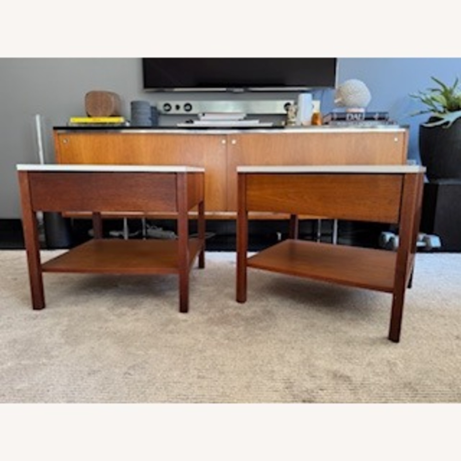 Knoll Walnut With White Laminate Top Nightstands - image-2