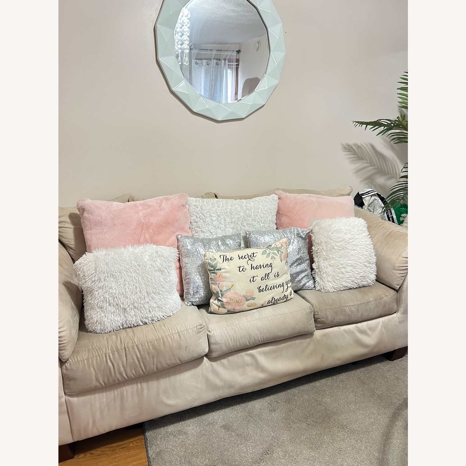 Light Brown Suede Loveseat - image-1