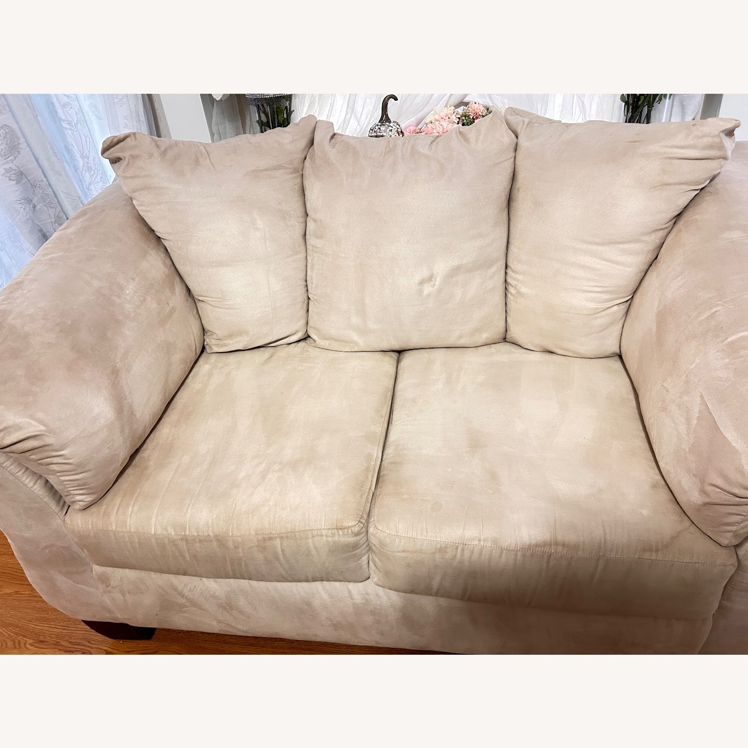 Light Brown Suede Loveseat - image-3