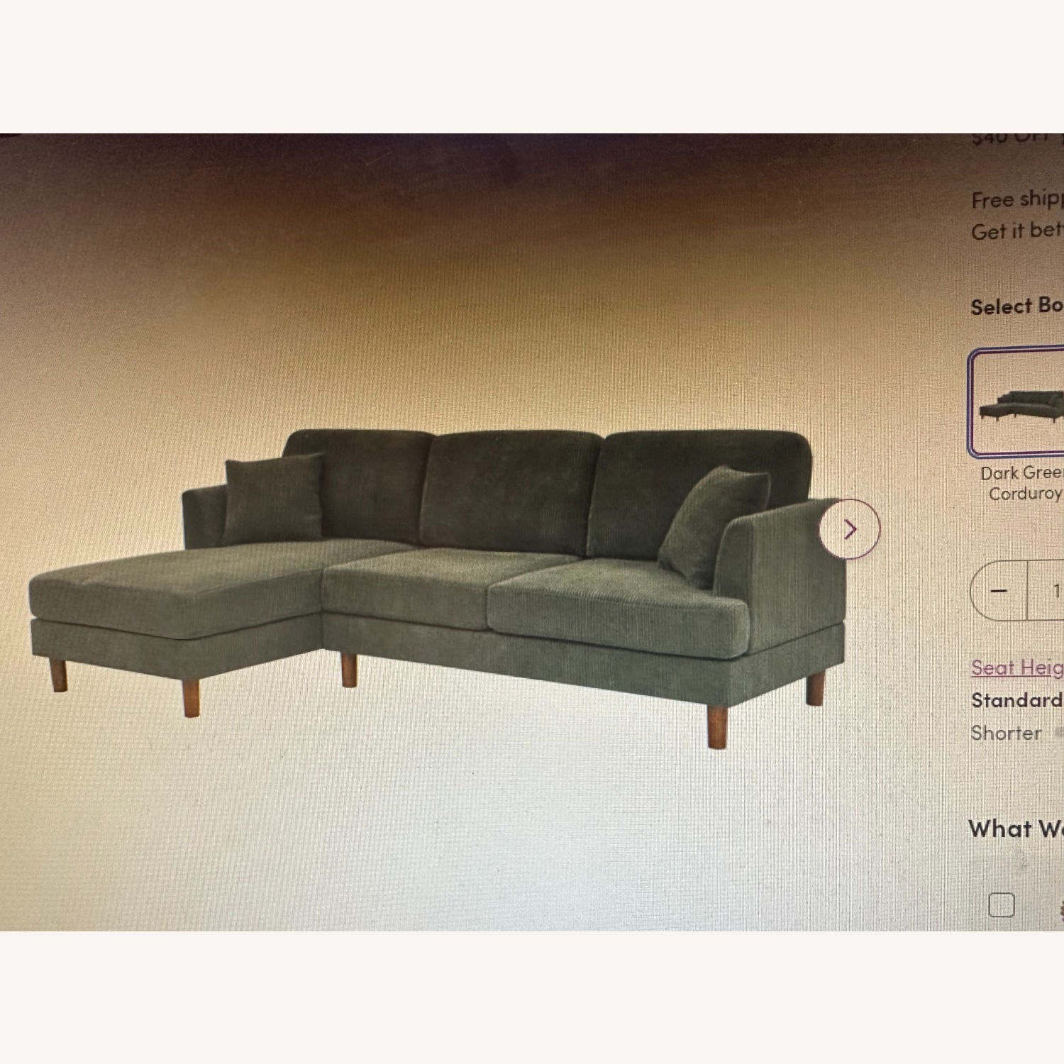 Wayfair Green Fabric 2 Piece Sectional - image-2