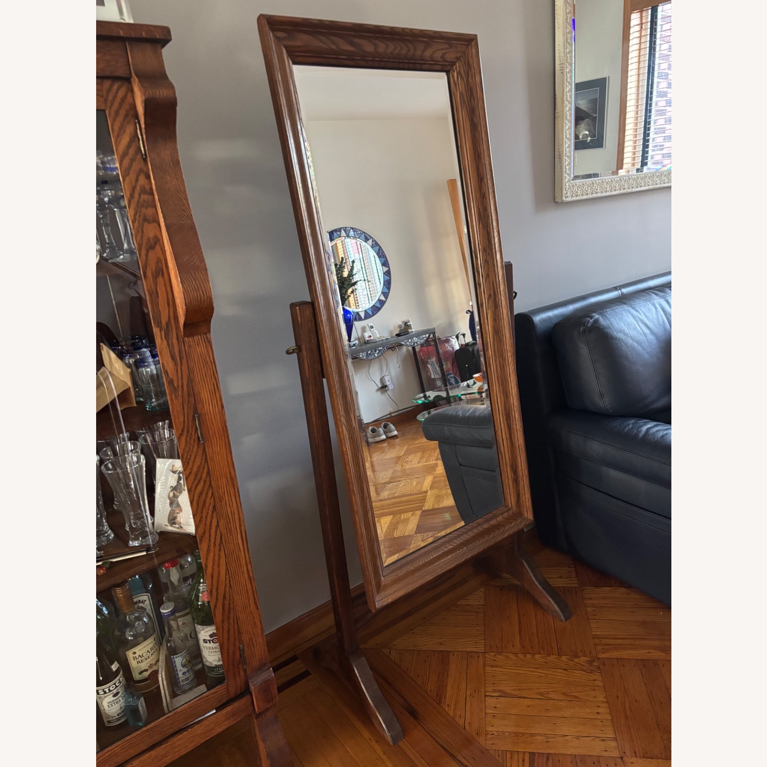 Antique Floor Mirror Beveled Glass/Tiger Oak - image-2