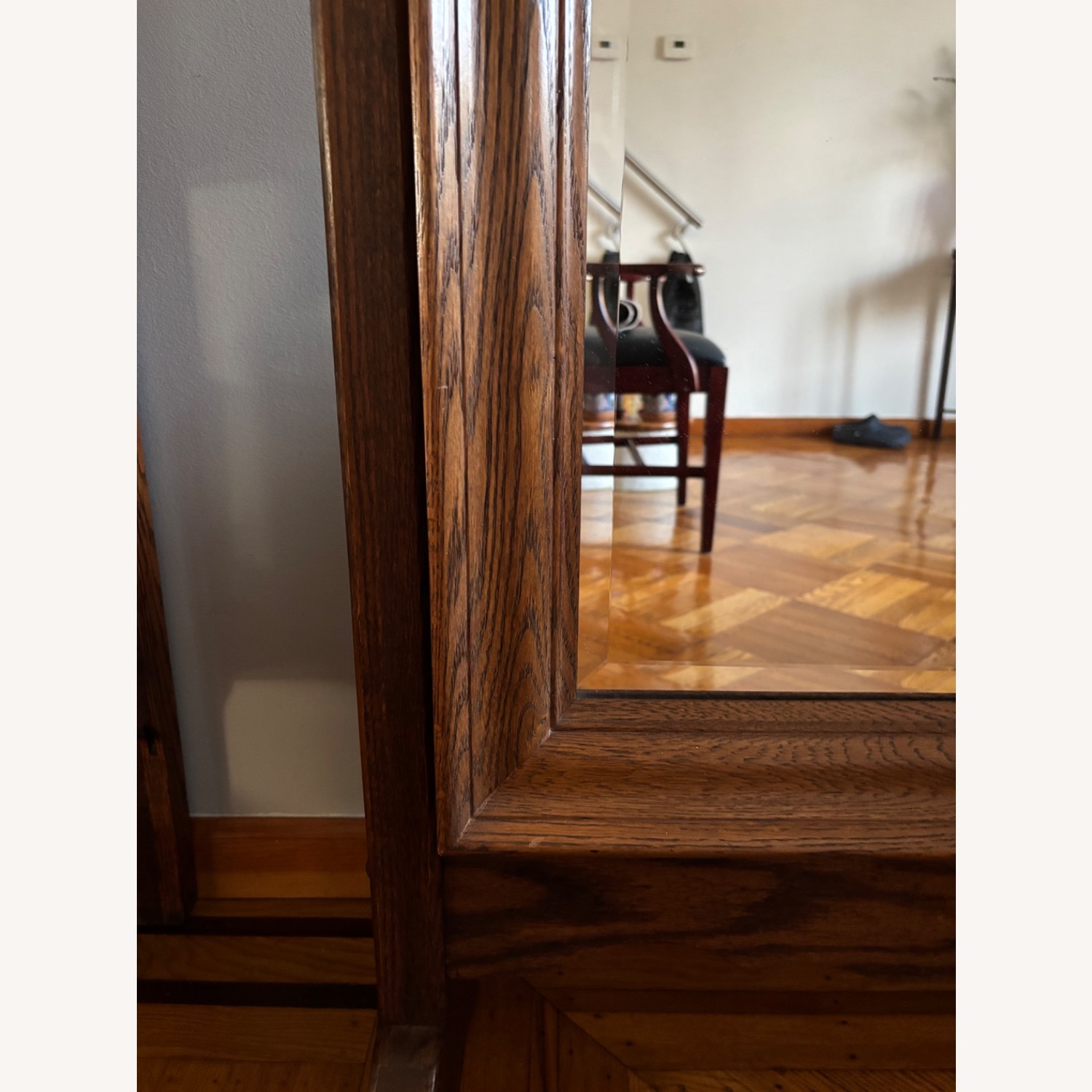 Antique Floor Mirror Beveled Glass/Tiger Oak - image-3