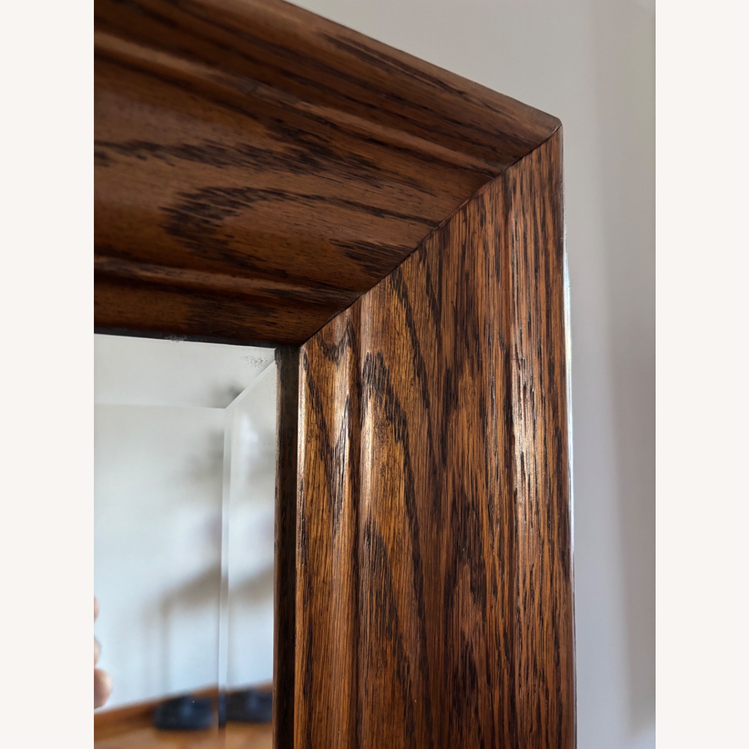 Antique Floor Mirror Beveled Glass/Tiger Oak - image-4