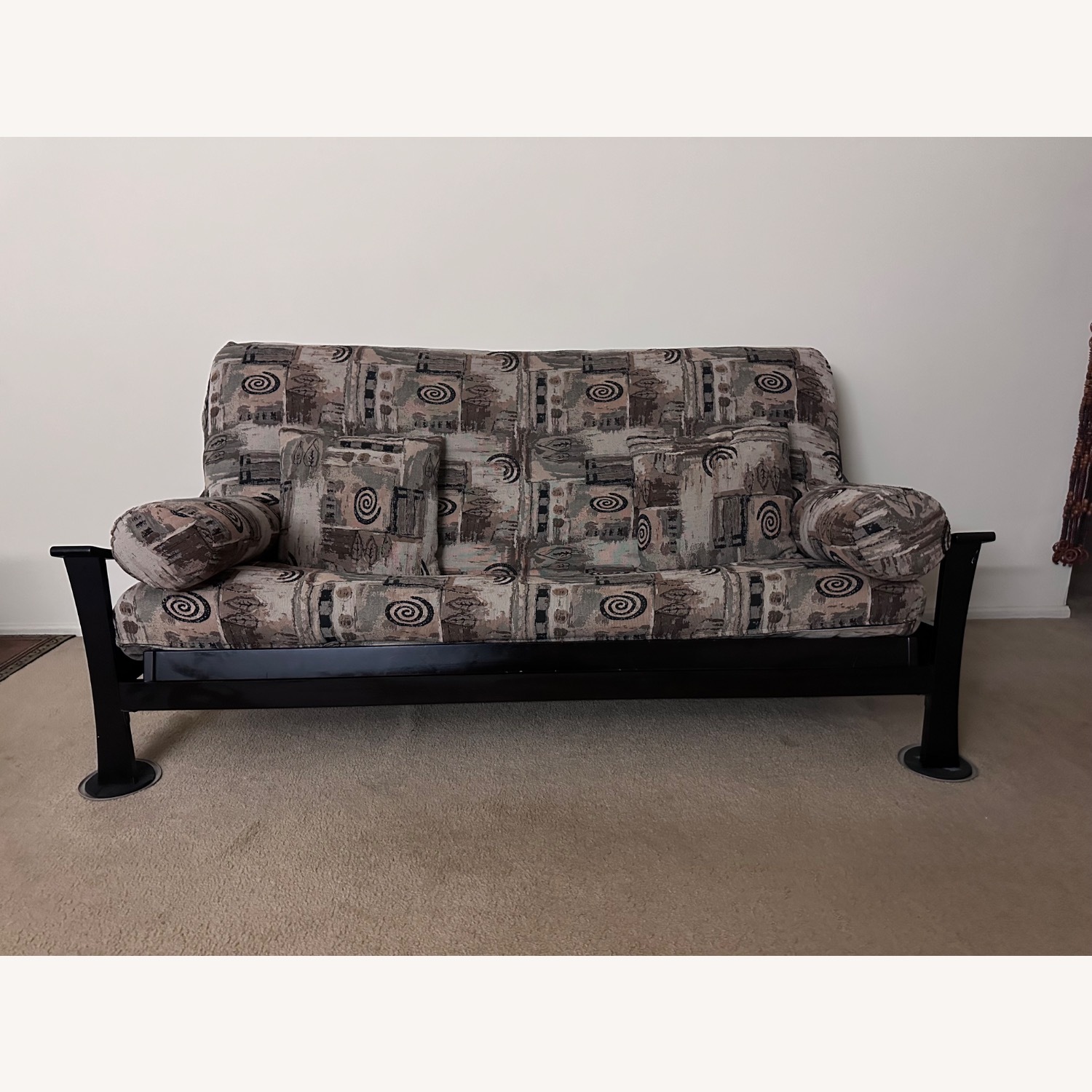 Antique Dark Brown Wood Futon - image-0