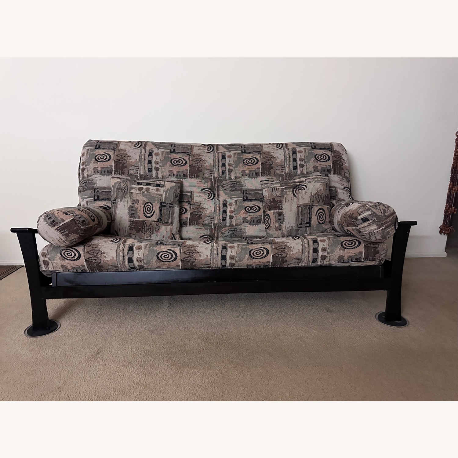 Antique Dark Brown Wood Futon - image-1