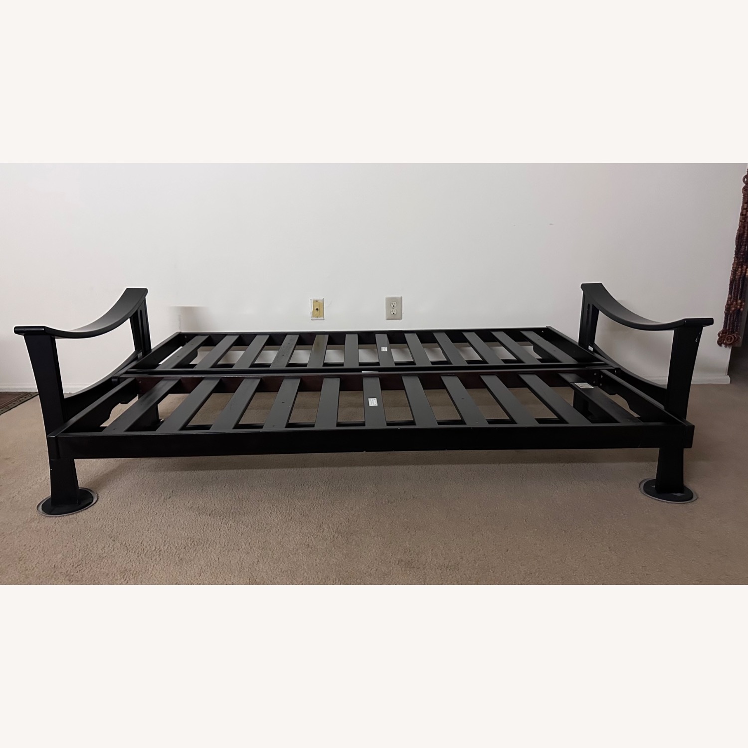Antique Dark Brown Wood Futon - image-11