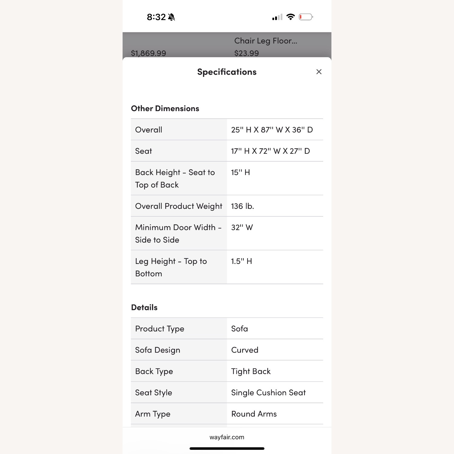 Wayfair White 2 Piece Set sofa  - image-4