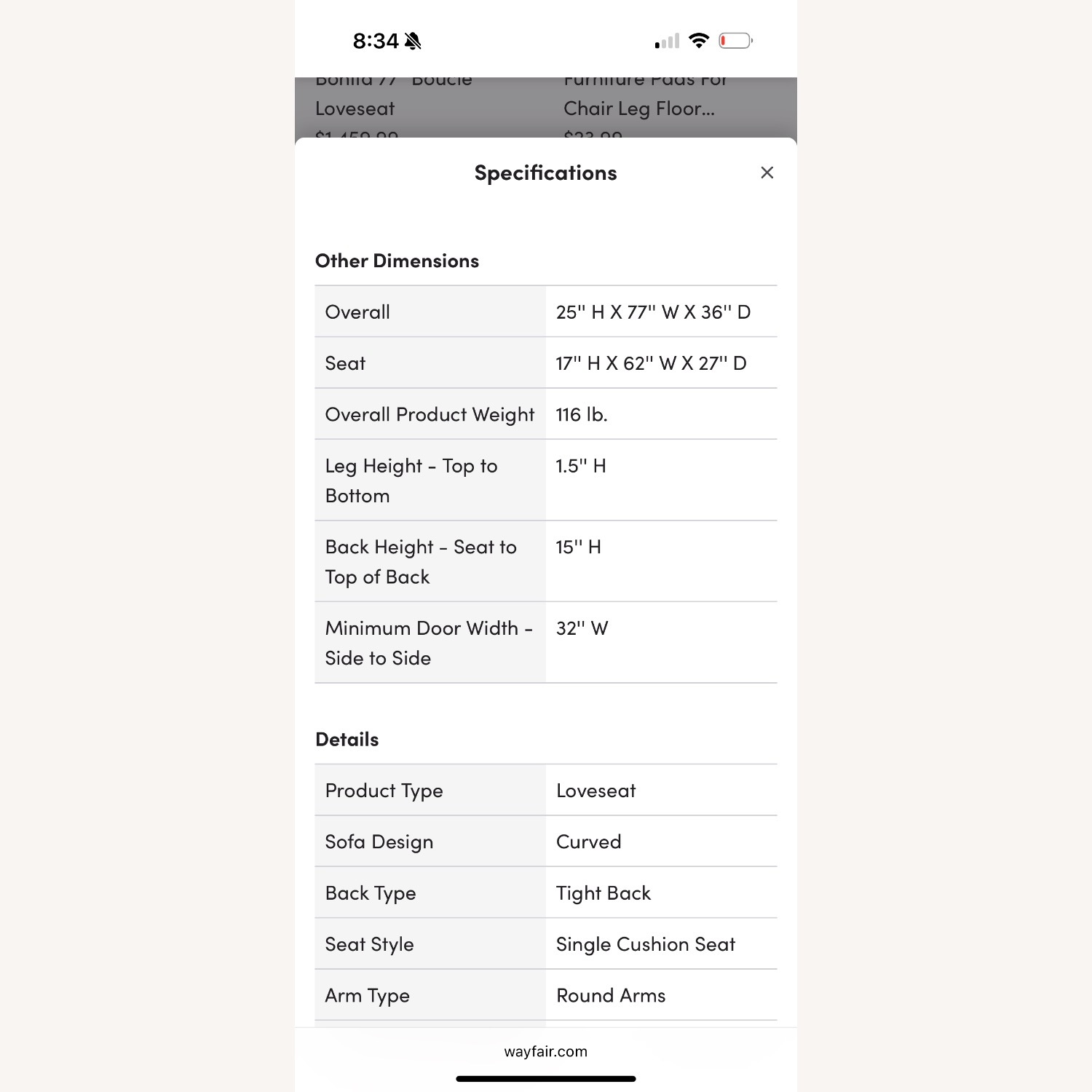 Wayfair White 2 Piece Set sofa  - image-3