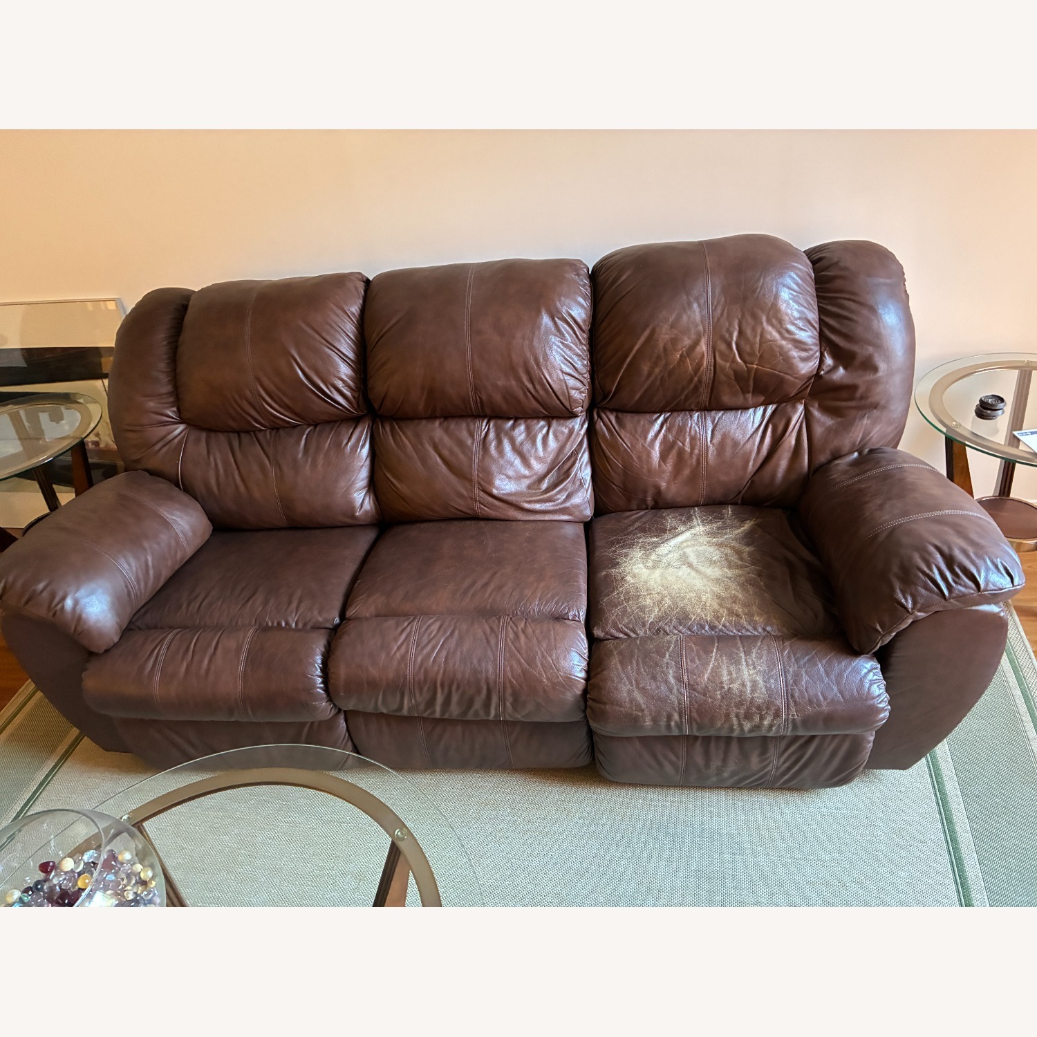 Dark Brown Leather Couch with Dual Recliners - image-3
