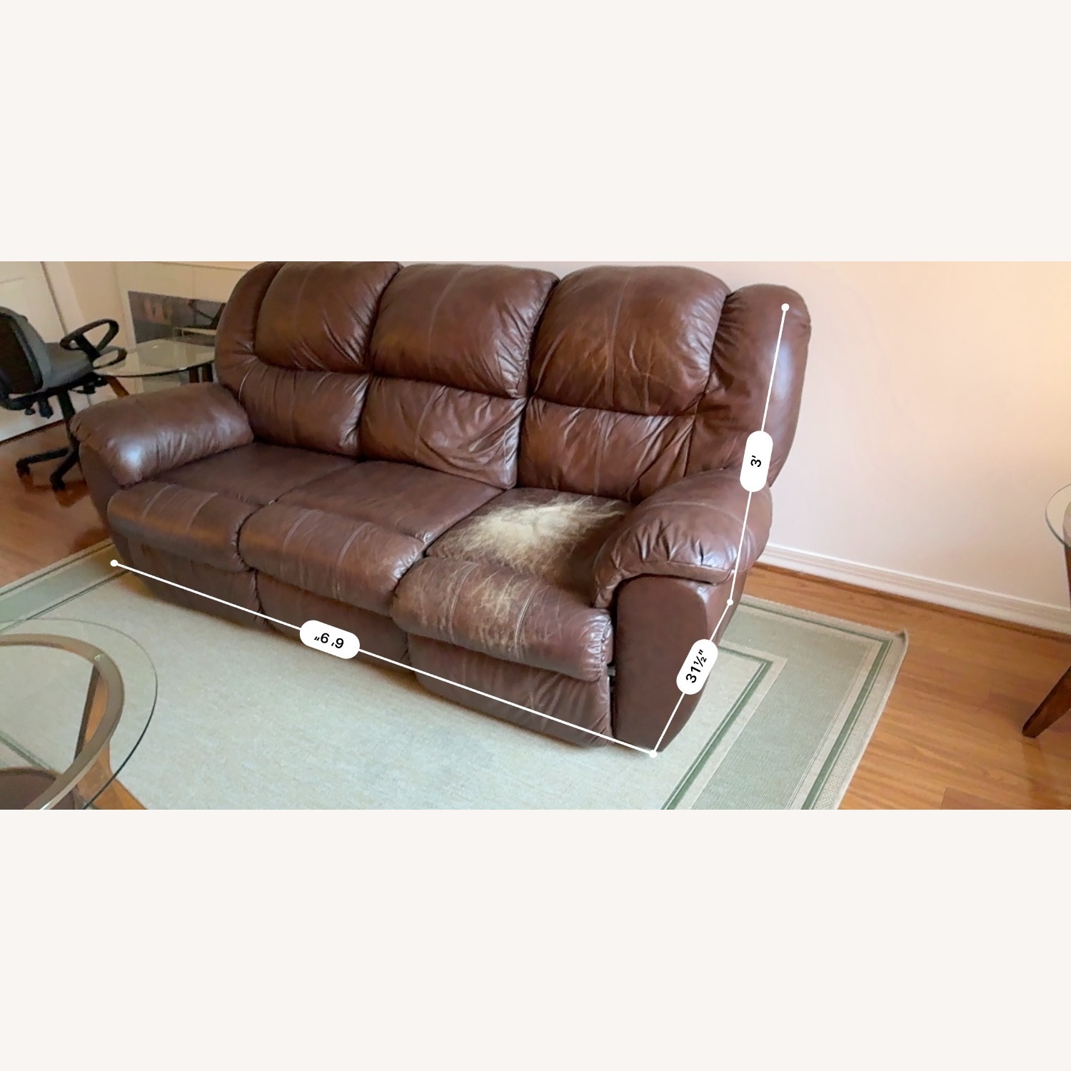 Dark Brown Leather Couch with Dual Recliners - image-7
