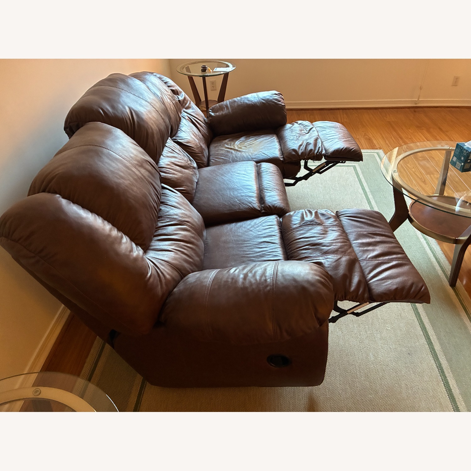 Dark Brown Leather Couch with Dual Recliners - image-5