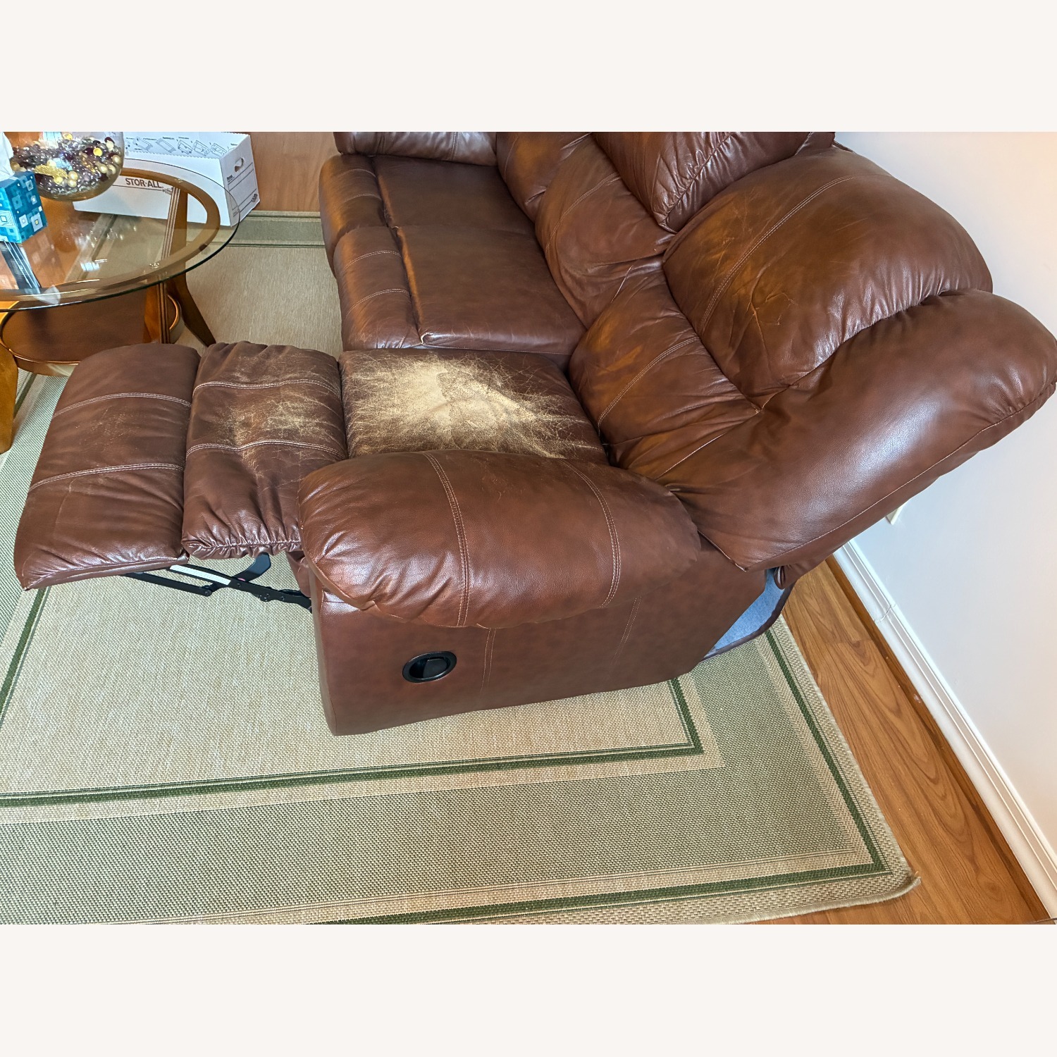Dark Brown Leather Couch with Dual Recliners - image-9