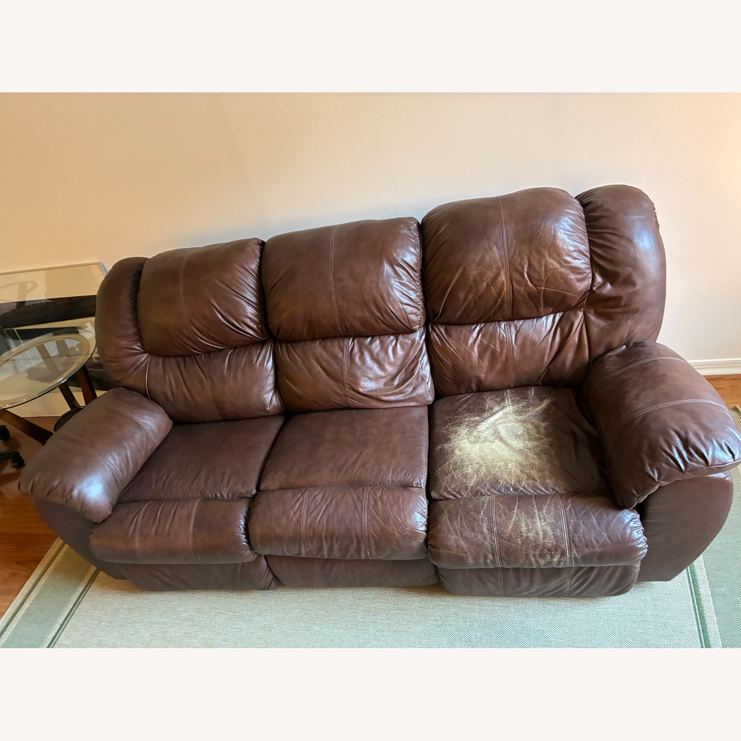 Dark Brown Leather Couch with Dual Recliners - image-0