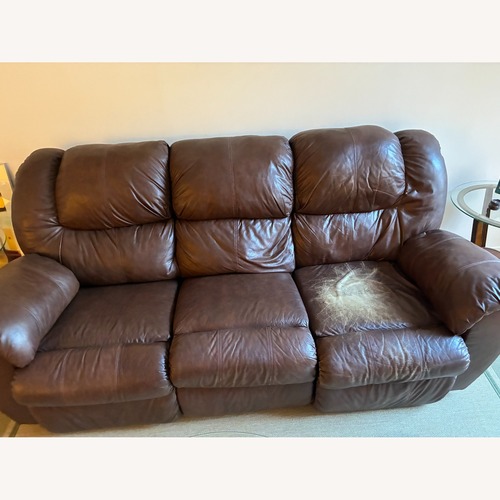 Used Dark Brown Leather Couch with Dual Recliners for sale on AptDeco