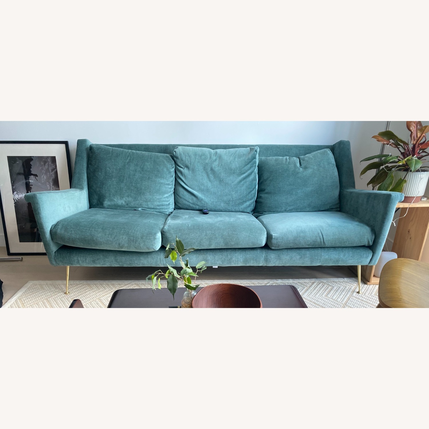 West Elm Carlo Velvet Blue 3+ Seater Sofa - image-1