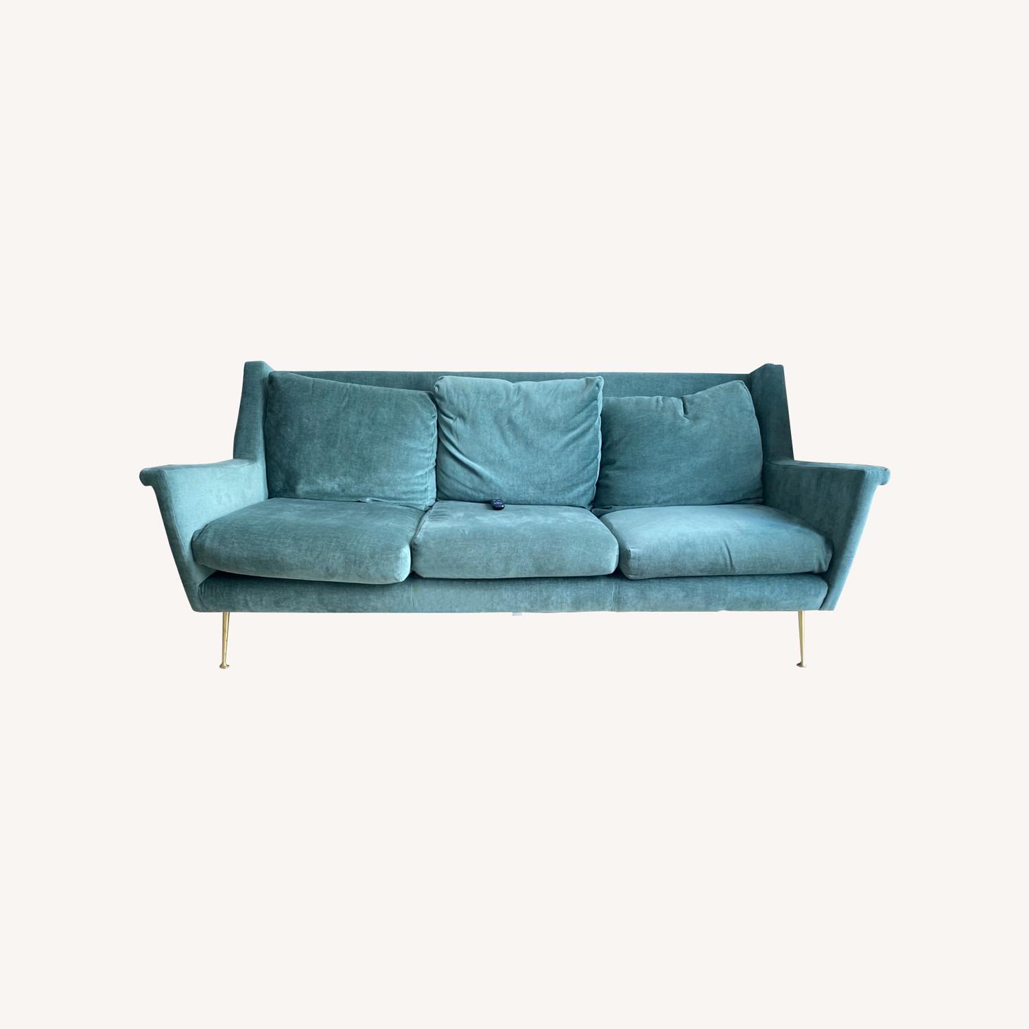 West Elm Carlo Velvet Blue 3+ Seater Sofa - image-0