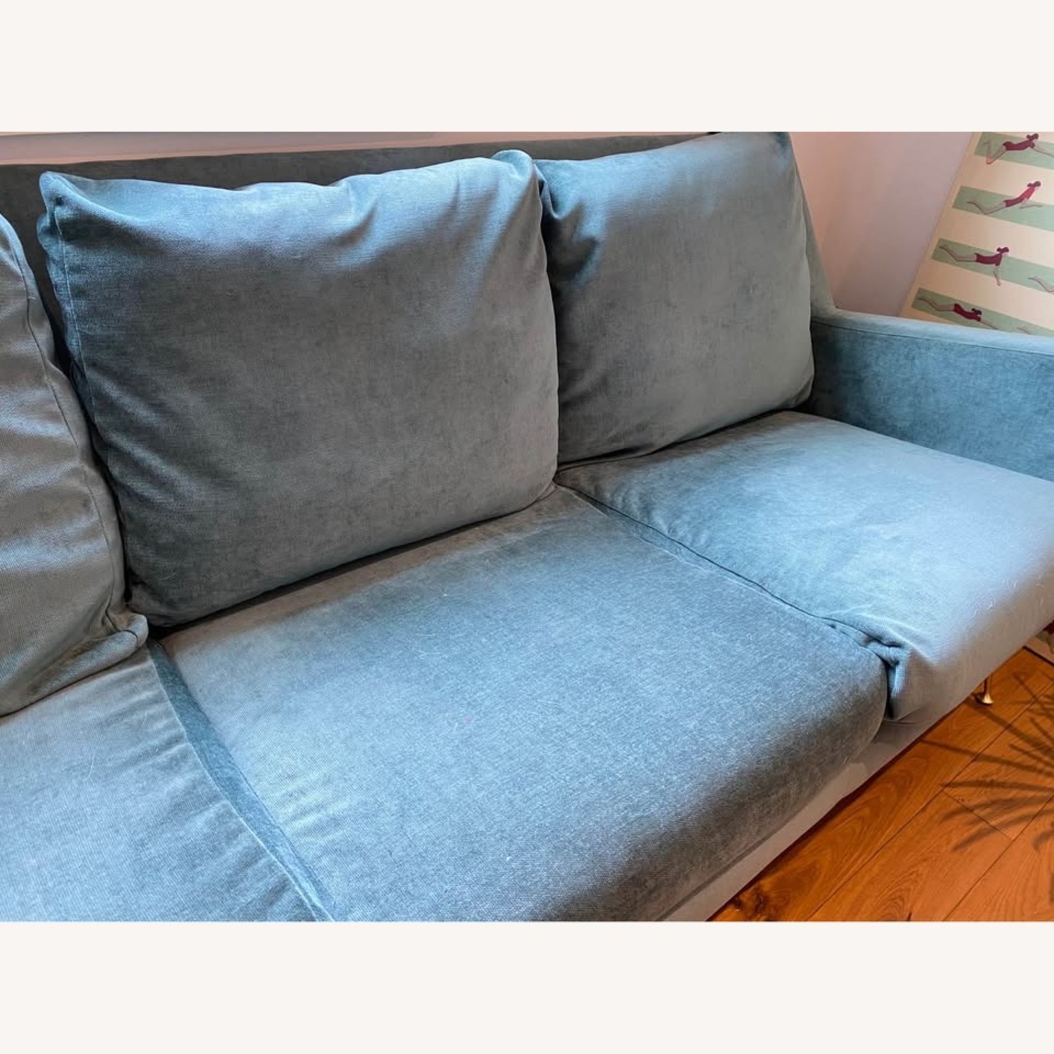 West Elm Carlo Velvet Blue 3+ Seater Sofa - image-6