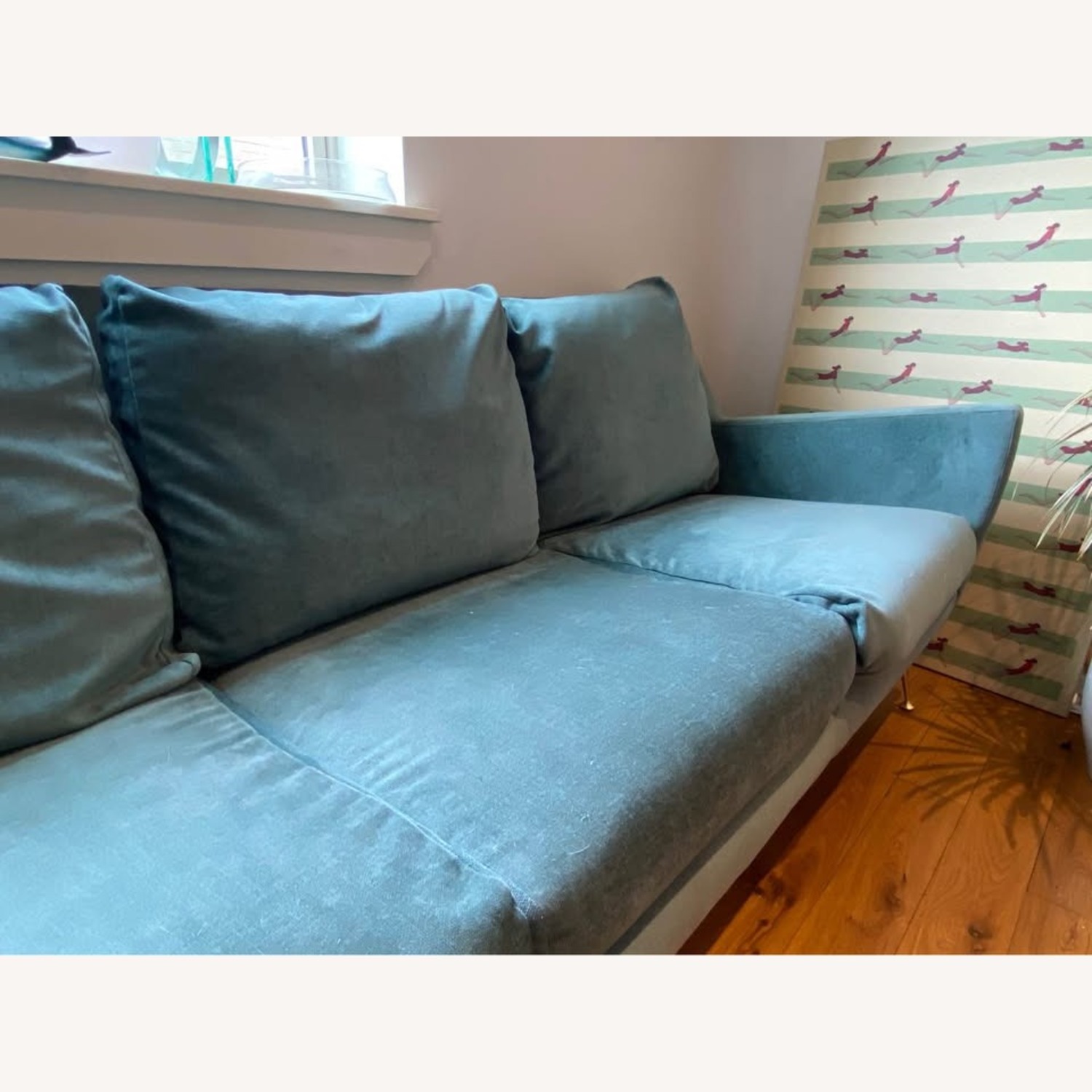 West Elm Carlo Velvet Blue 3+ Seater Sofa - image-4