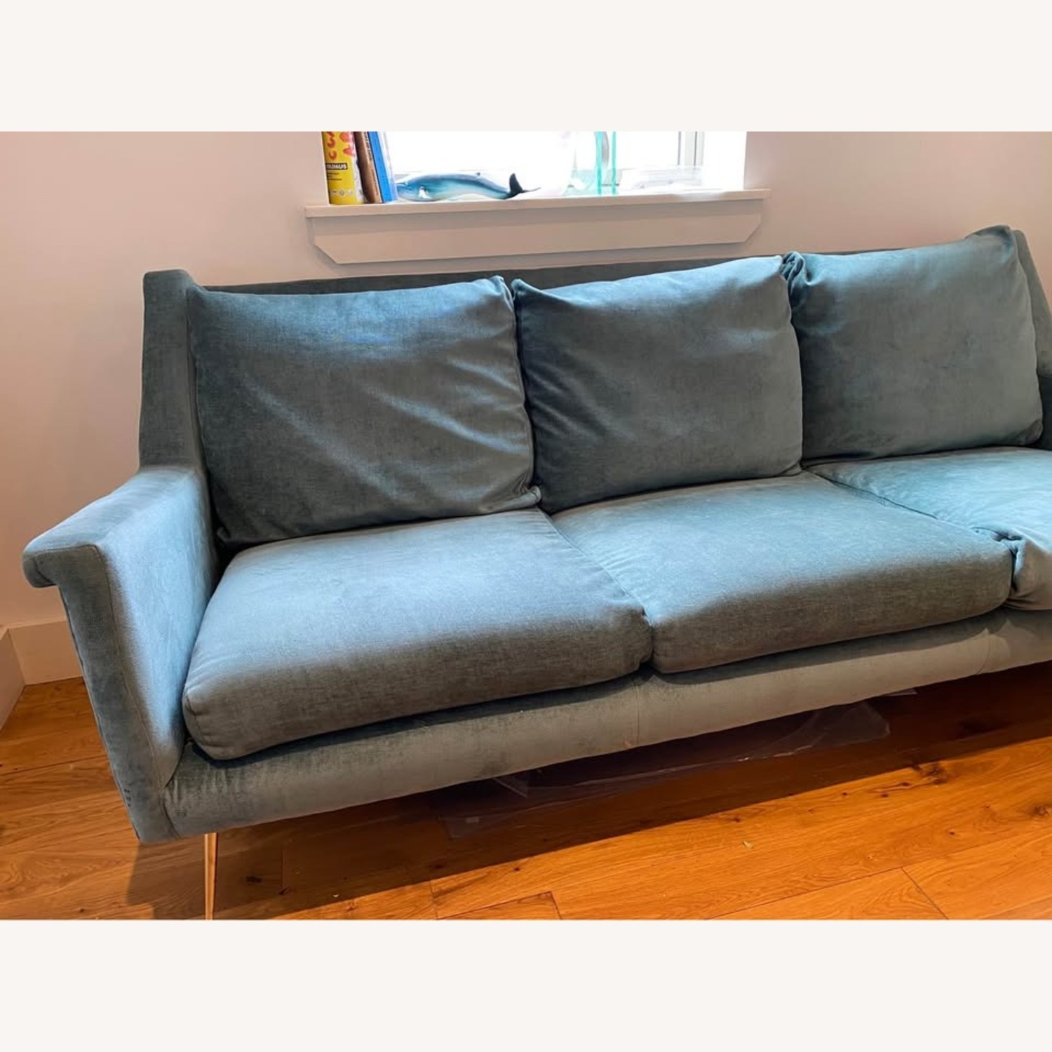 West Elm Carlo Velvet Blue 3+ Seater Sofa - image-3