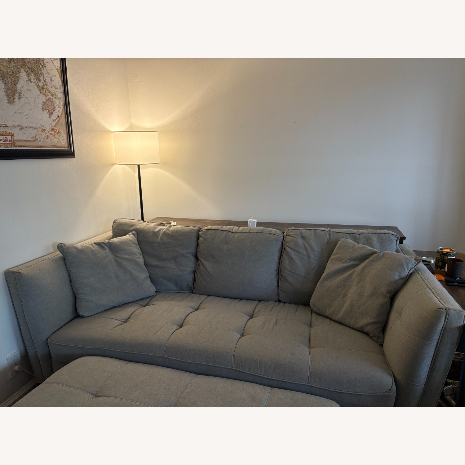 Raymour & Flanigan Gray 3 Seater Sofa + Ottoman - image-2
