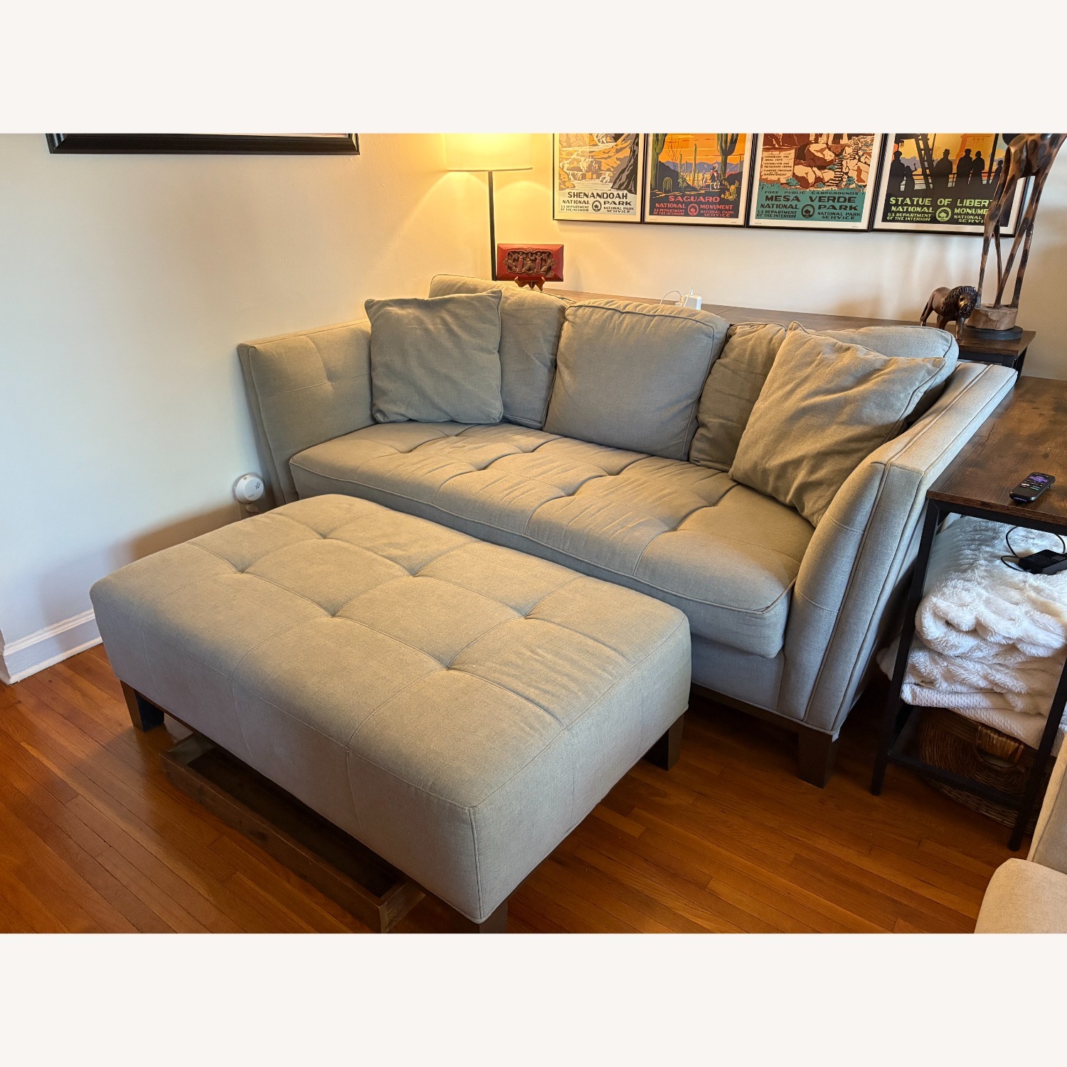 Raymour & Flanigan Gray 3 Seater Sofa + Ottoman - image-1