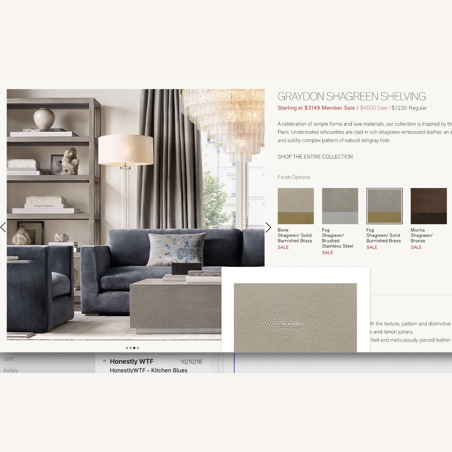 Restoration Hardware Graydon Shagreen Shelving - image-2