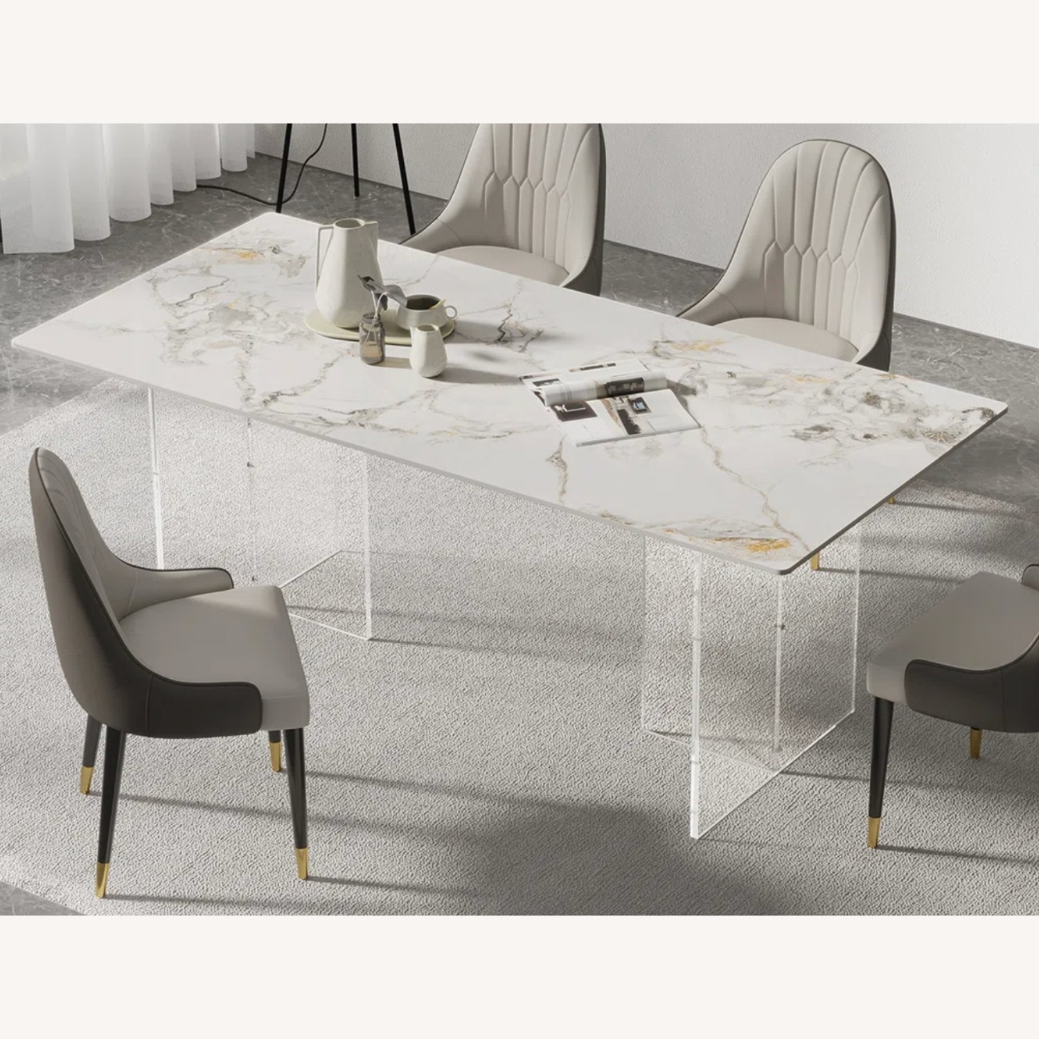 Wayfair Faux Marble Dining Table with Acrylic Legs - image-1