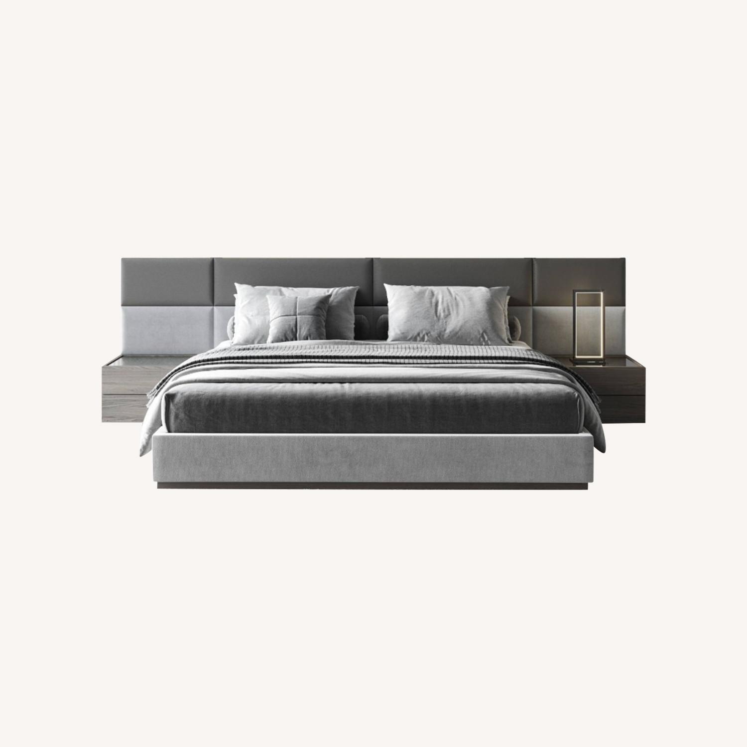 Lazzoni Light Gray Suede King Bed - image-0