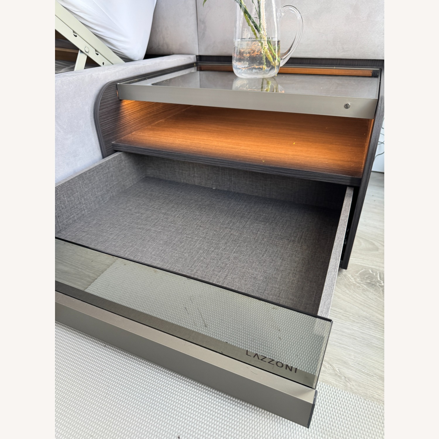 Lazzoni Light Gray Suede King Bed - image-16