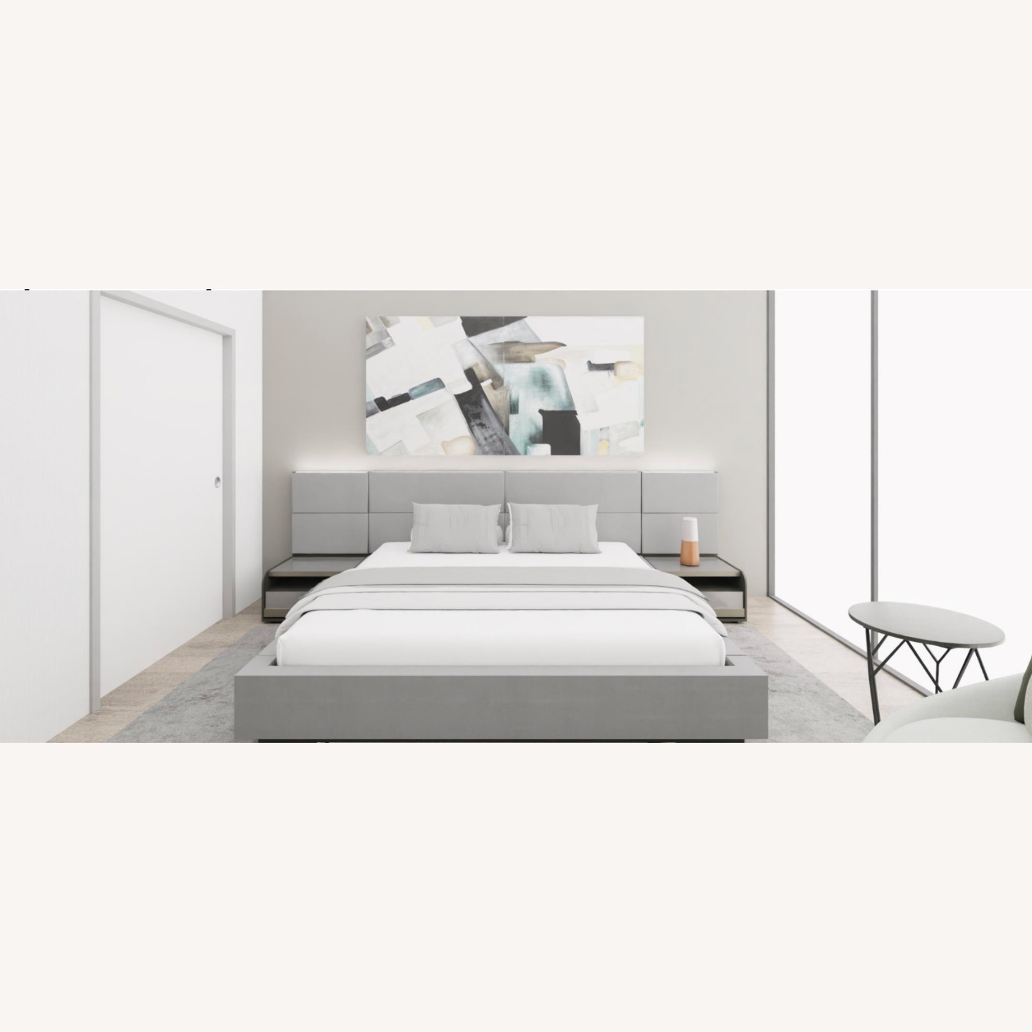 Lazzoni Light Gray Suede King Bed - image-18