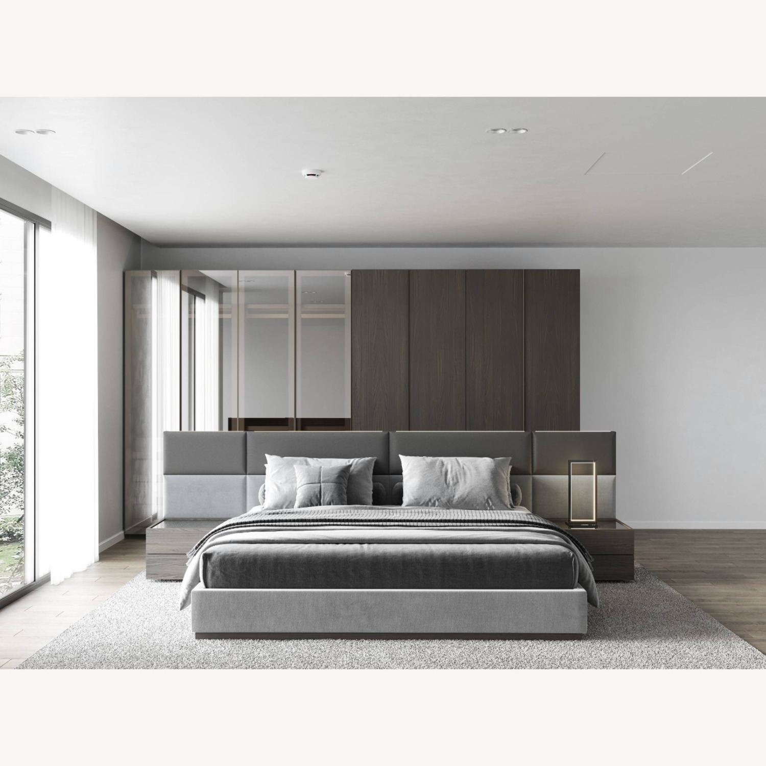 Lazzoni Light Gray Suede King Bed - image-2