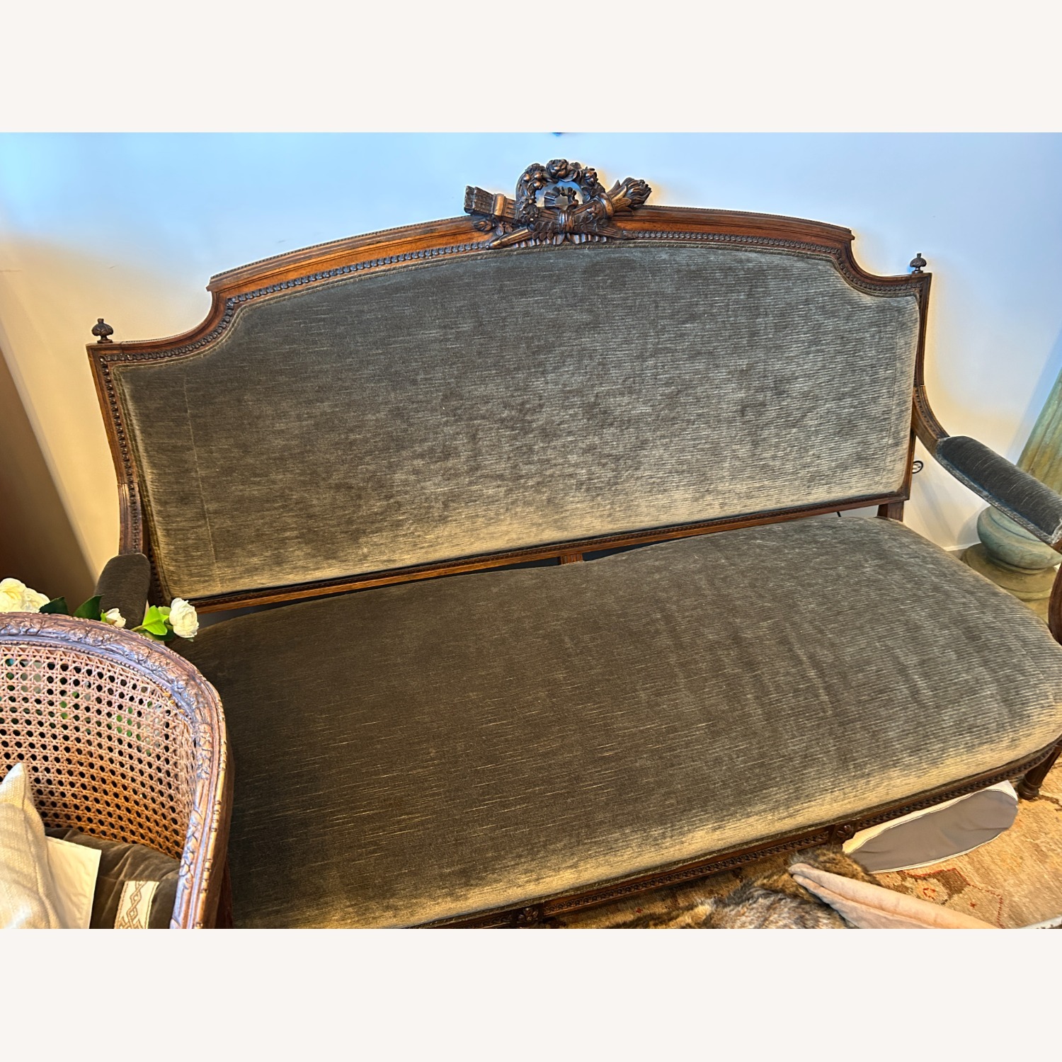 Fine Antique Hand Carved Dark Wood Brown Sofa - image-1