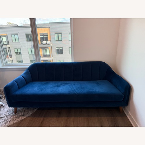 Used Wayfair Blue Velvet 3 Seater Couch for sale on AptDeco