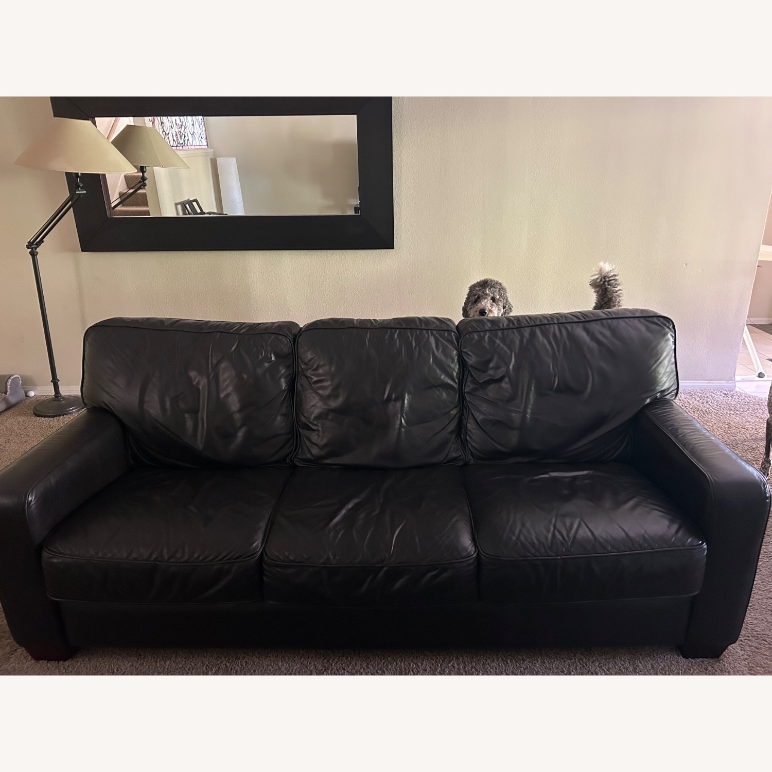 Dark Brown Leather 3+ Seater Sofa - image-1