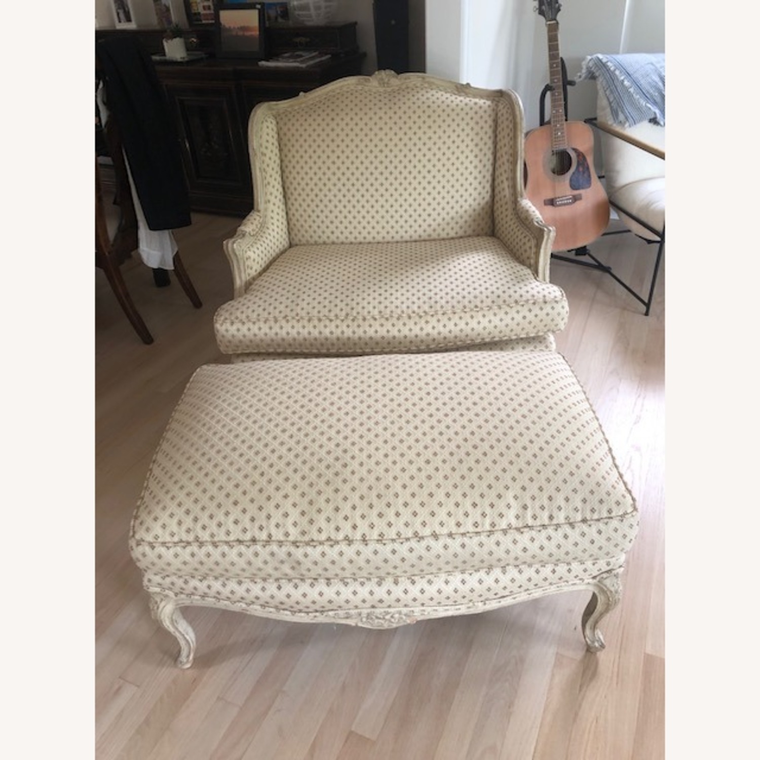 Vintage/Antique Natural Fabric Chair and a Half - image-1