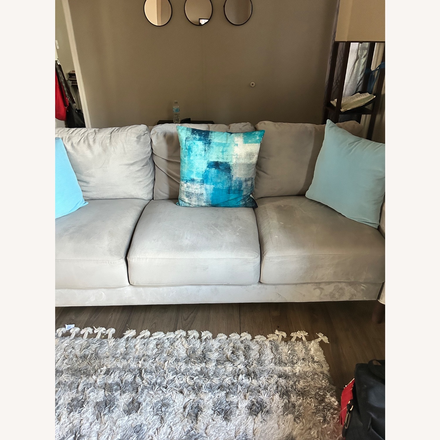 Light Gray Leather 3+ Seater Sofa - image-1