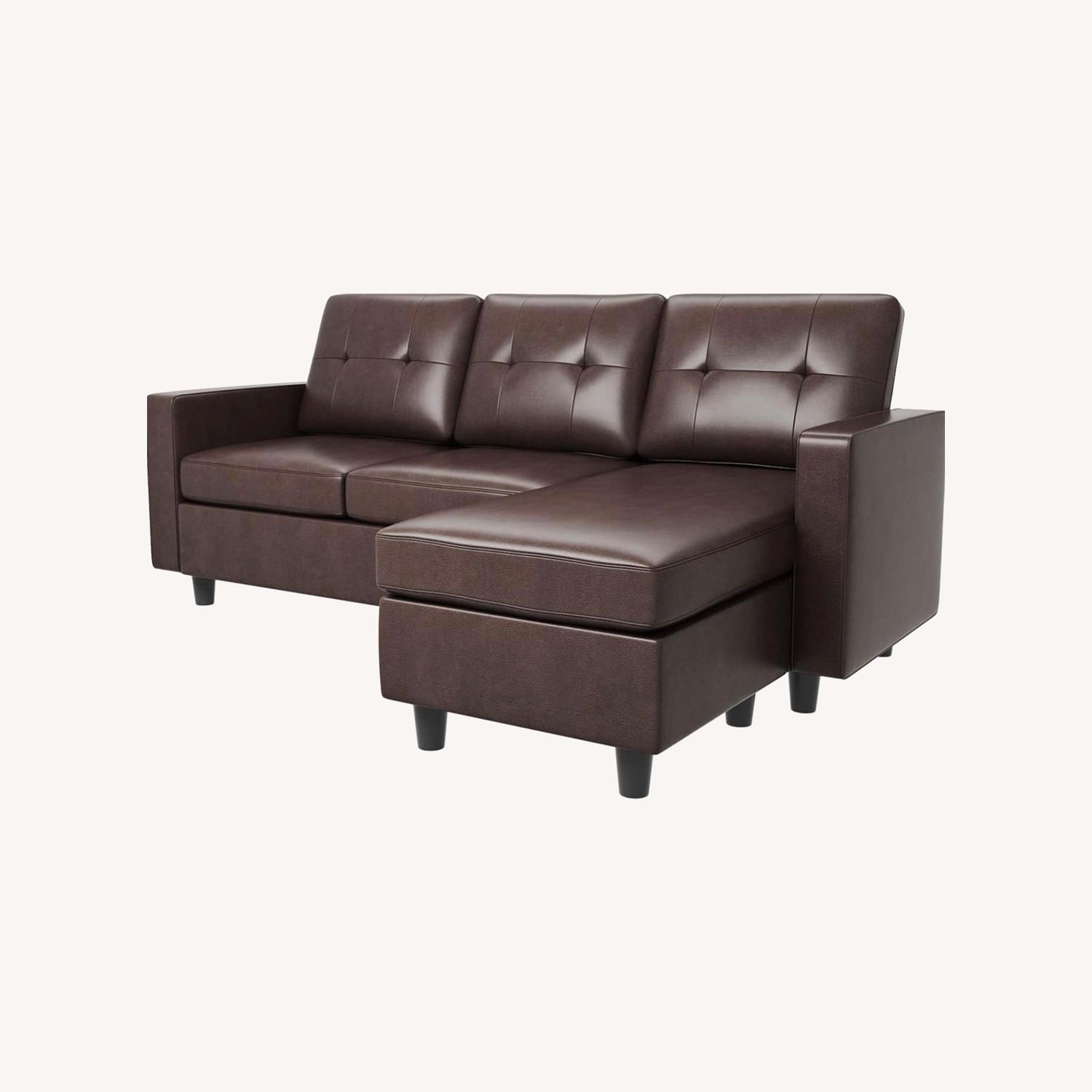 HONBAY Faux Leather Sectional Sofa - image-0