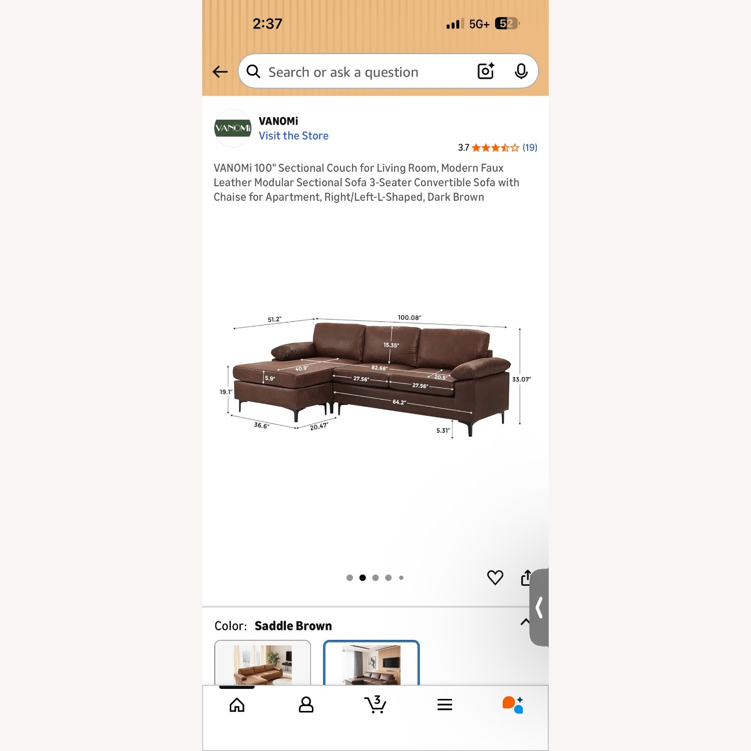 HONBAY Faux Leather Sectional Sofa - image-3