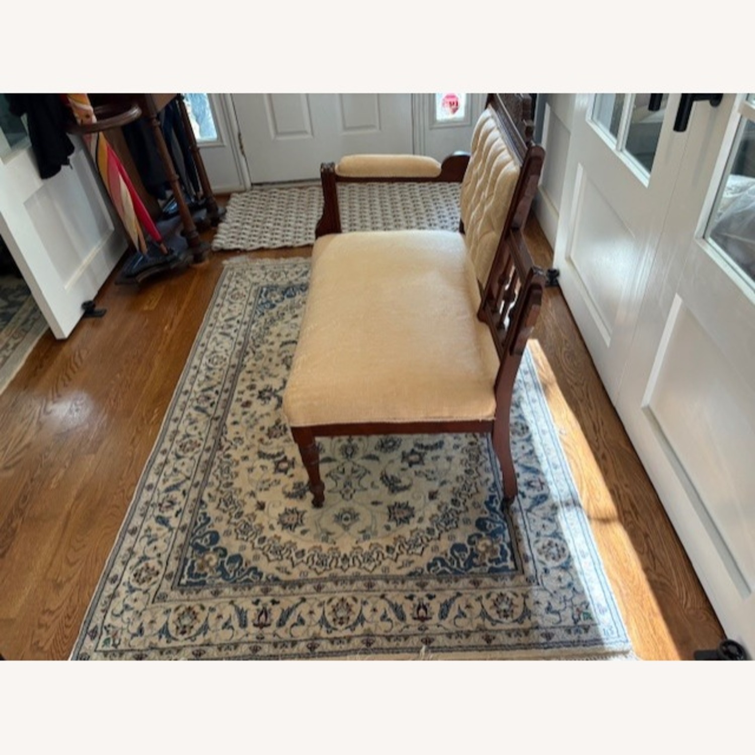  Single-Arm Settee / Boudoir Bench - Ivory Fabric - image-2