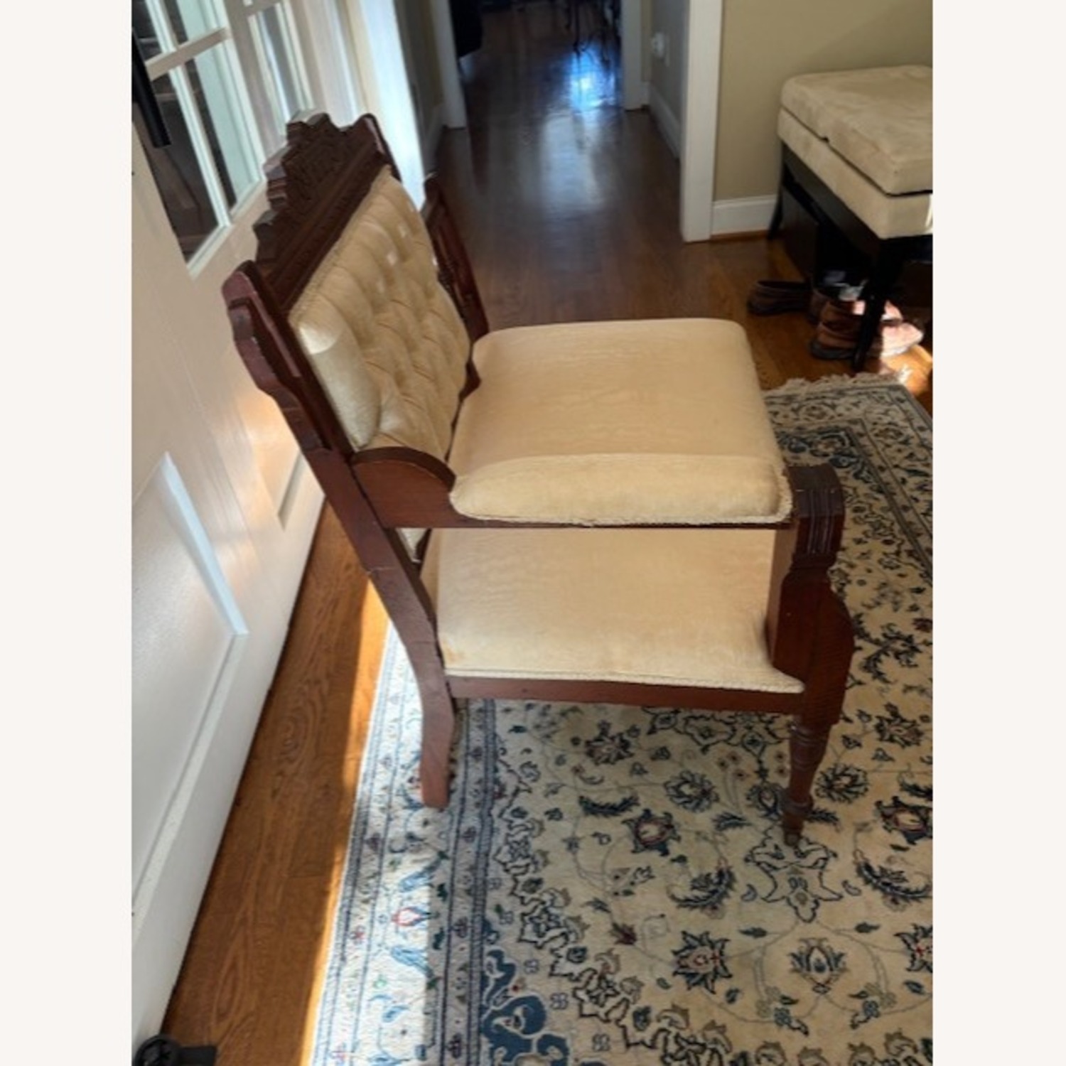  Single-Arm Settee / Boudoir Bench - Ivory Fabric - image-3