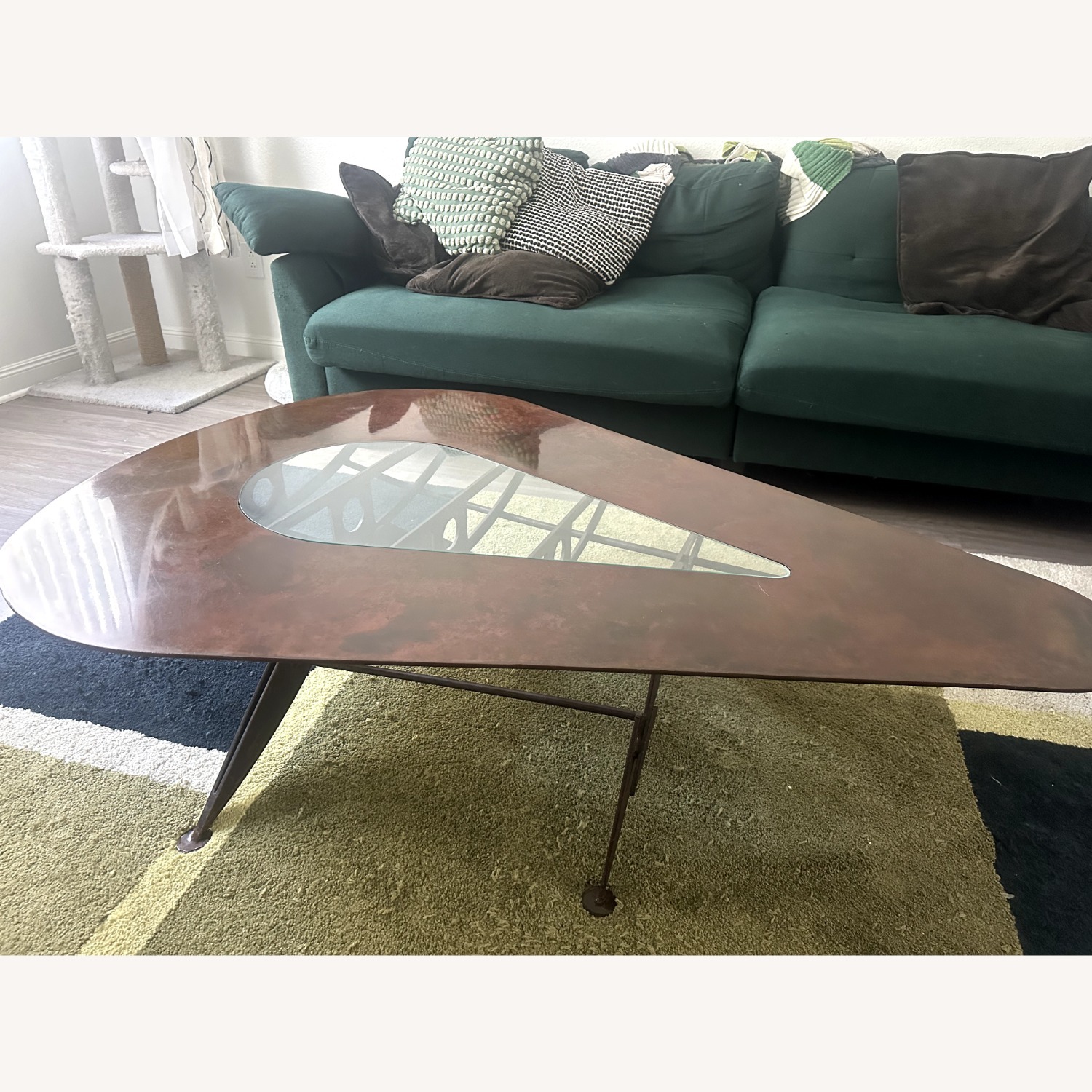 Dark Brown Wrought Iron and Glass Coffee Table - image-2