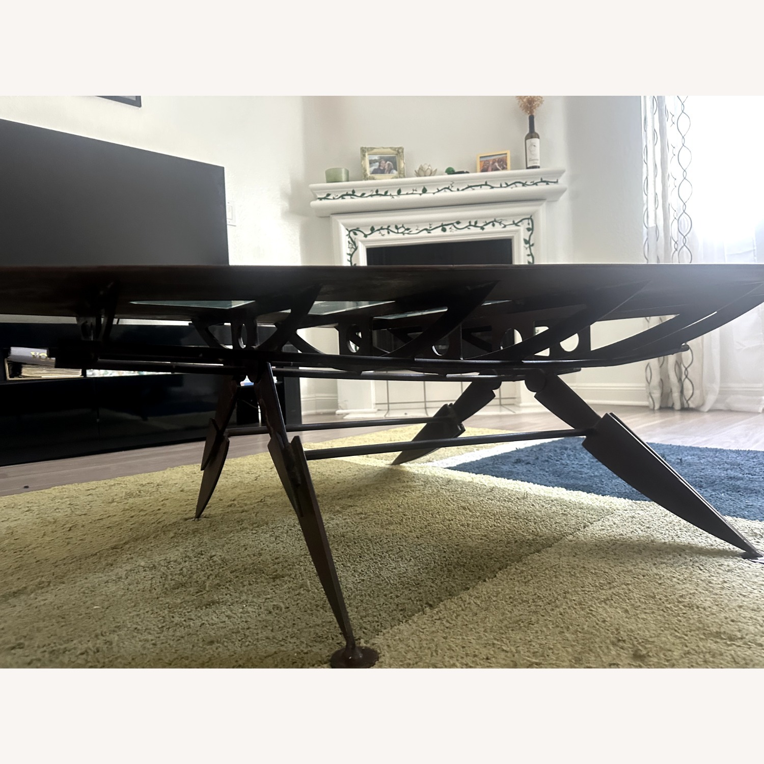 Dark Brown Wrought Iron and Glass Coffee Table - image-3