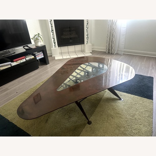 Used Dark Brown Wrought Iron and Glass Coffee Table for sale on AptDeco