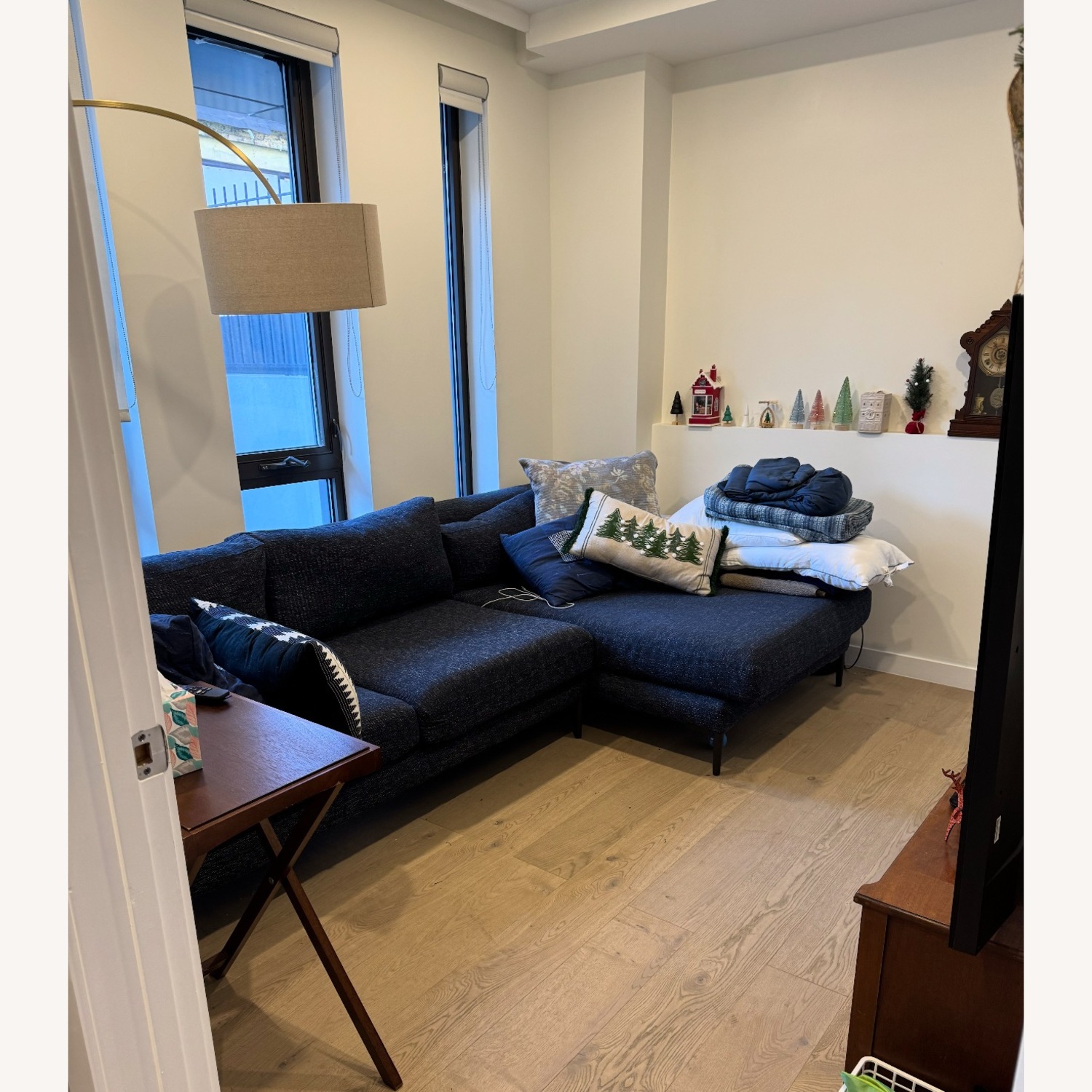 West Elm Hargrove Blue Fabric Chaise Lounge - image-1