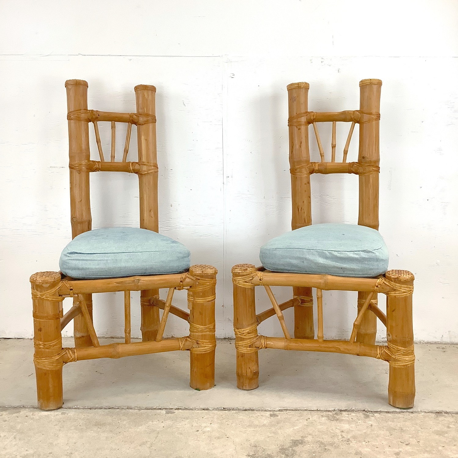 Pair Highback Bamboo Side Chairs - image-1